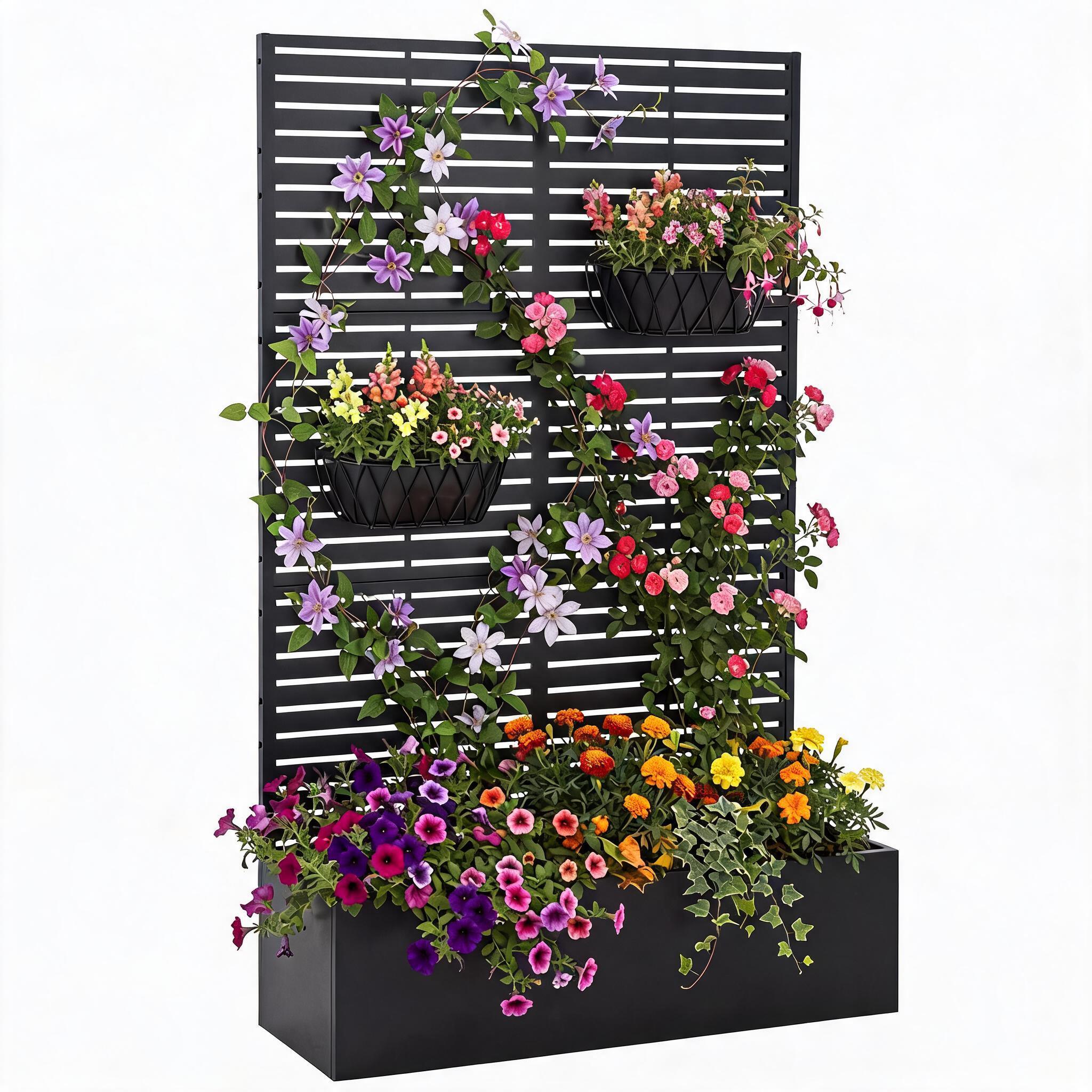 GarveeLife - Metal Planter Box with Trellis 71H x 44W x 16D in Outdoor Raised Garden Bed with Pri...