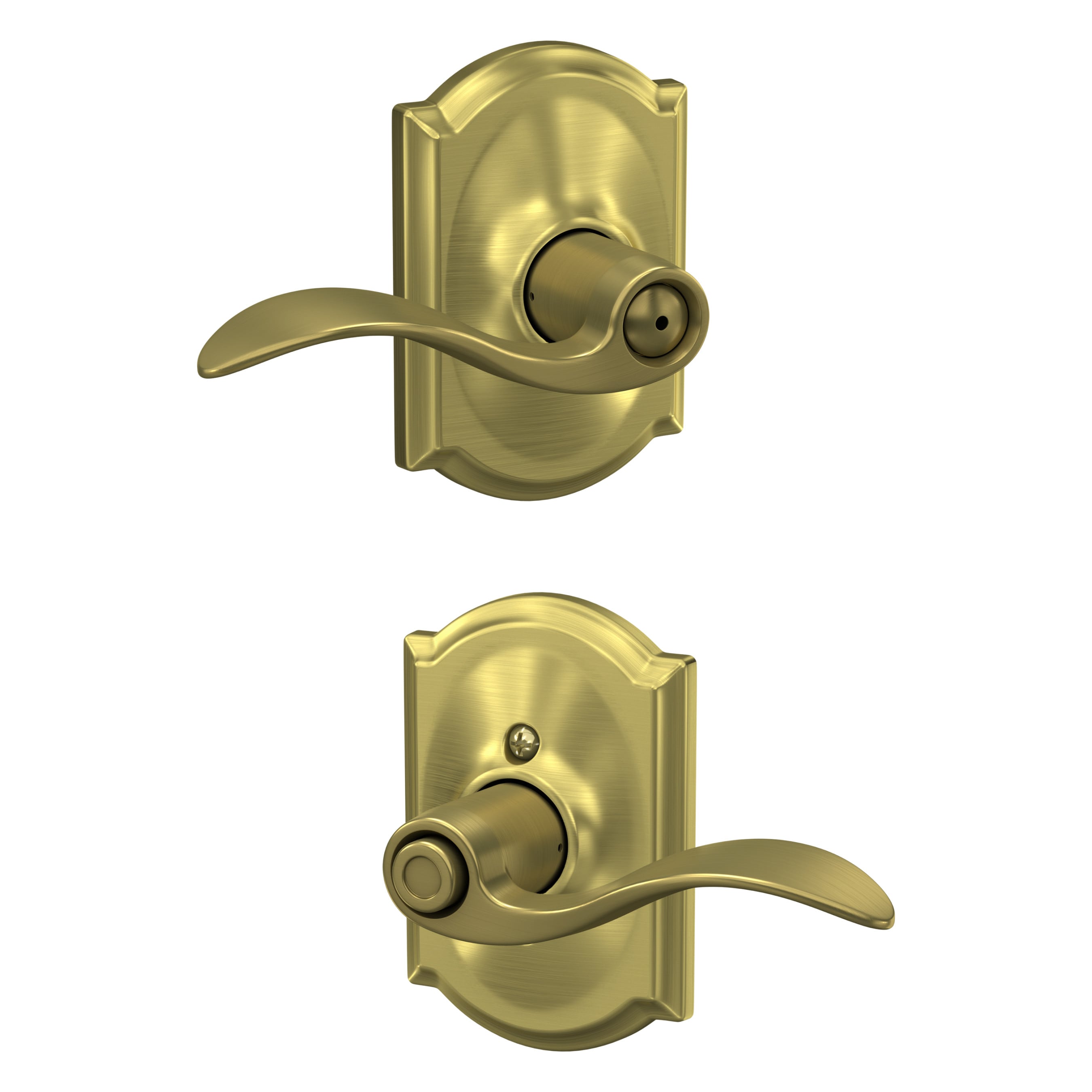 Schlage F40 ACC 608 CAM F40 Acc/Cam Accent - Camelot Aged Brass Interior Bed/Bath Privacy Door Handle