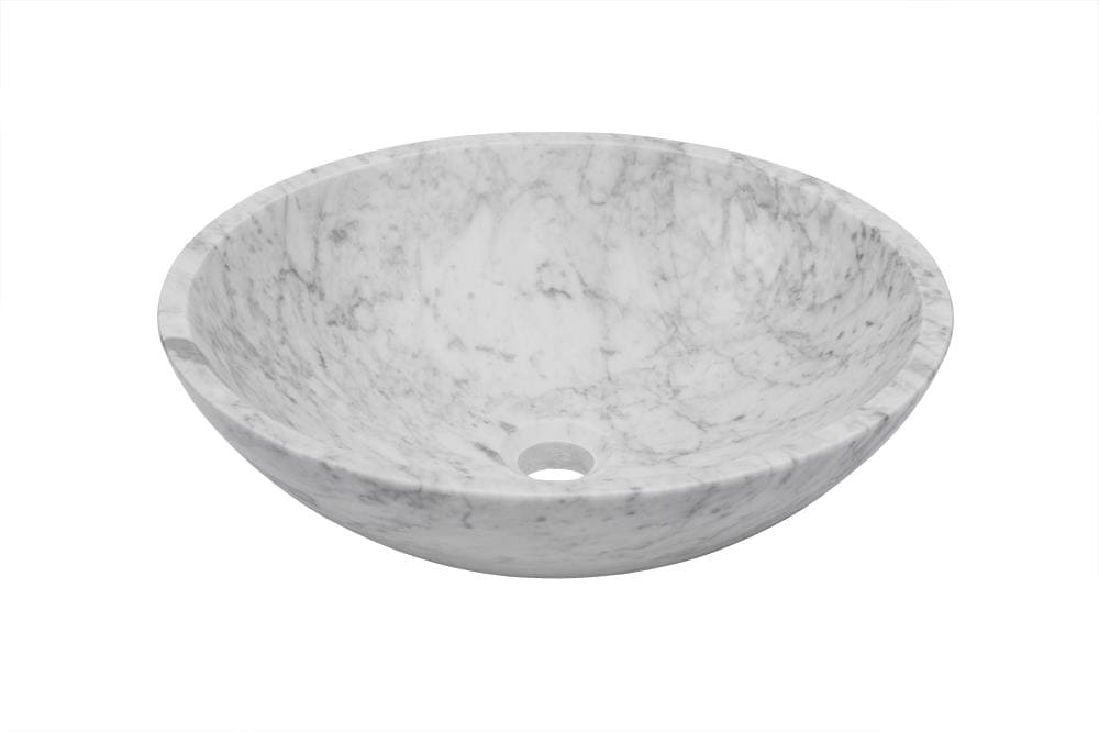 Novatto NOSV-CW Carrara Marble Vessel Round Traditional White Bathroom Sink ( 17-in x 17-in )