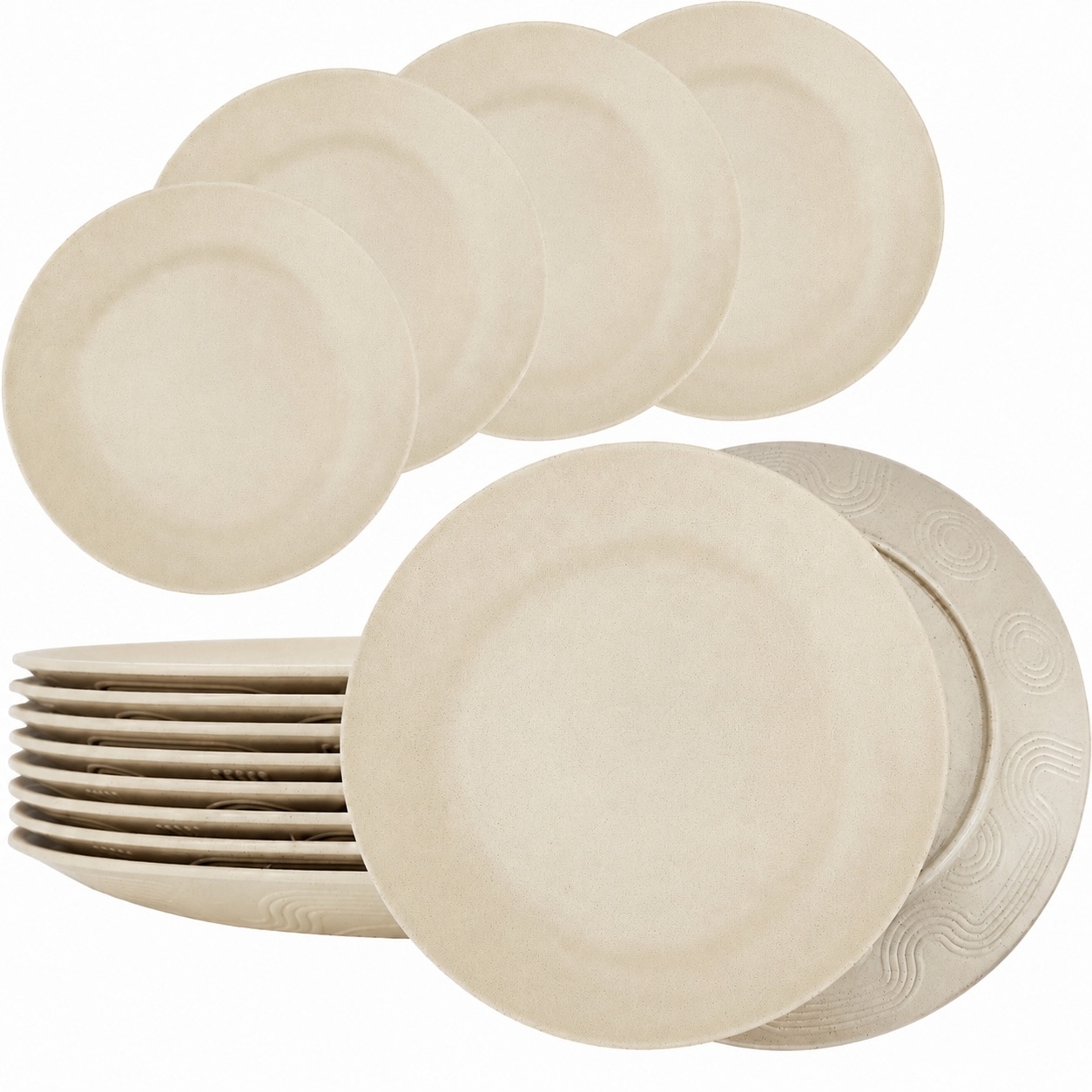 Aoibox  Beige Wheat Straw 10 Inch Lightweight Unbreakable Salad and Dessert Plates Set of 8 Salad Dessert Plates