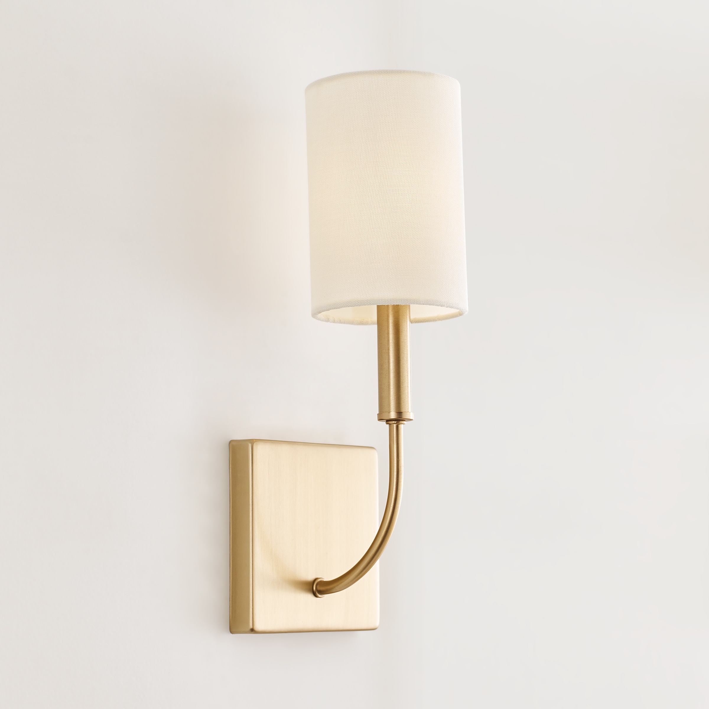 Greenwich Satin Brass Dimmable Cylinder Wall Sconce with Linen Shade