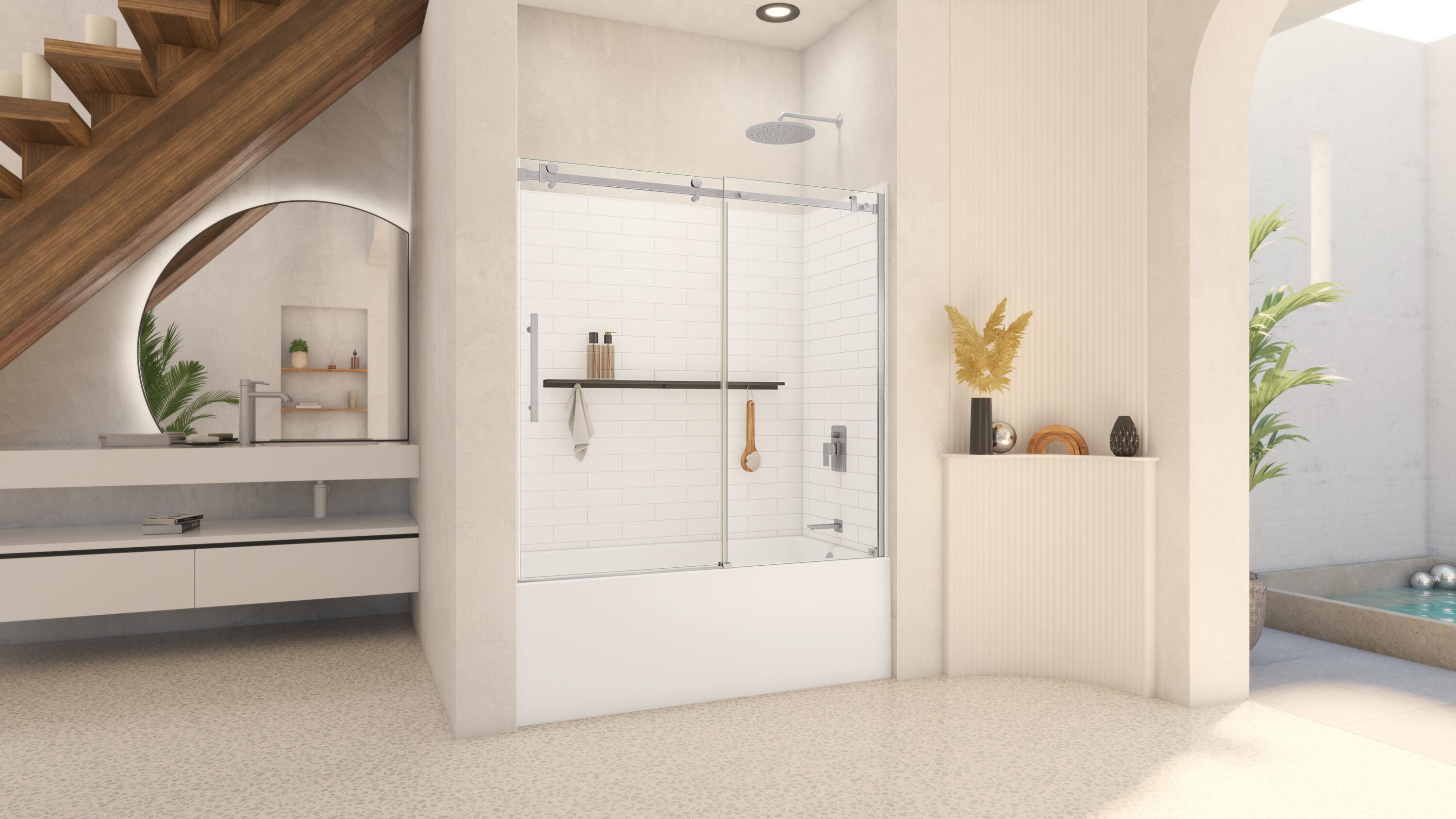 DreamLine DreamLine Luna 54-58 in. W x 58 in. H Frameless Sliding Shower Door in Brushed Stainless Steel