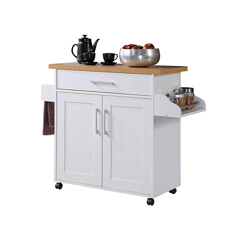 Hodedah 157738 White Wood Base with Wood Wood Top Rolling Kitchen Island ( 15.5-in x 44.9-in x 35.2-in )