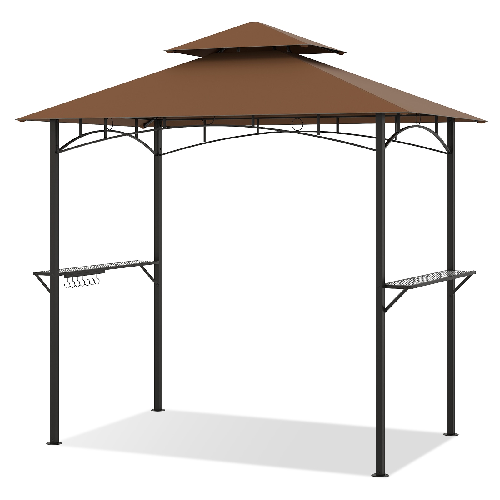 Slickblue 8 ft x 5 ft Grill Gazebo Canopy Rectangular Metal Frame Polyester Roof Double Tier BBQ Gazebo with Shelves Hooks for Patio Backyard in Multiple Color Options