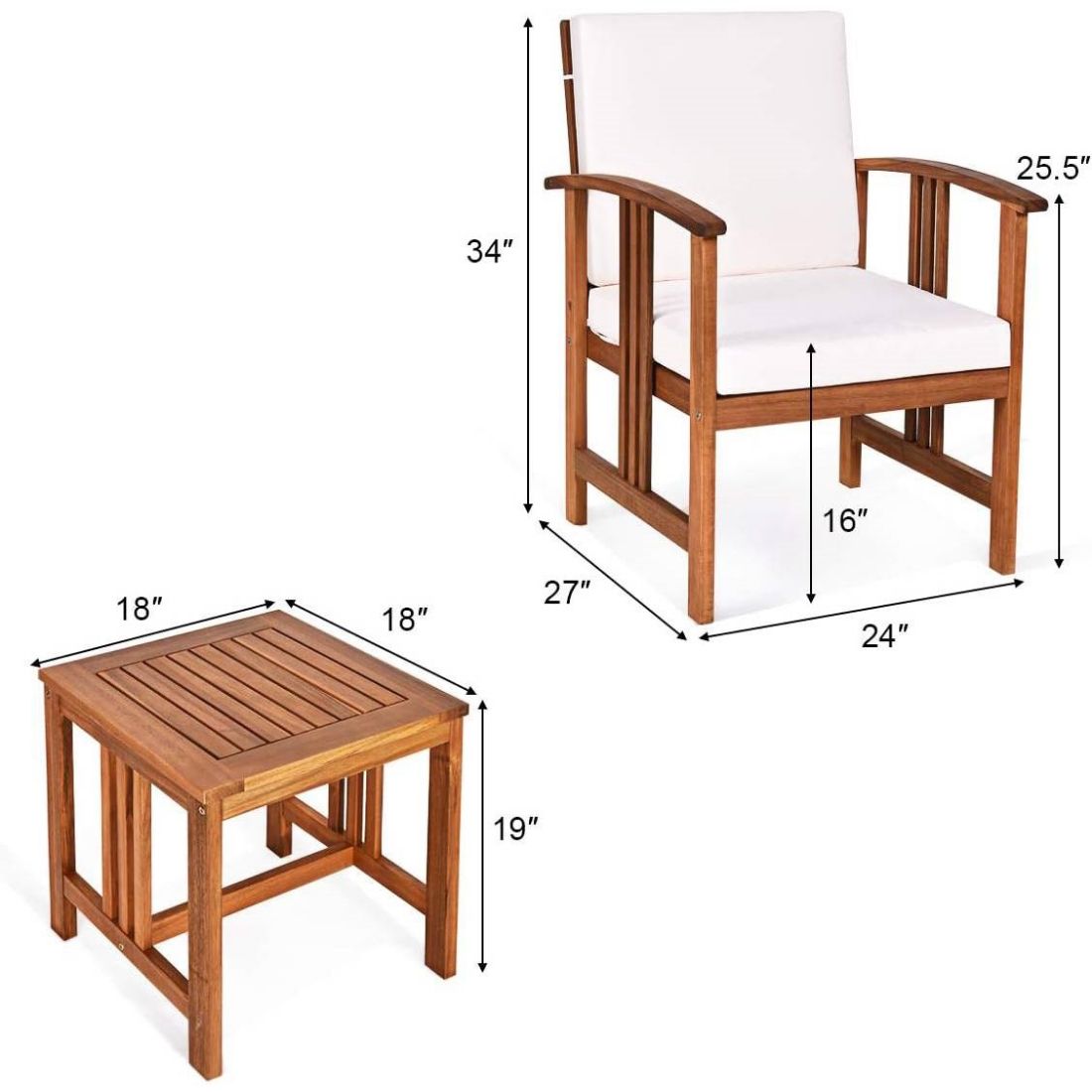 Slickblue 3 Piece Acacia Wood Patio Dining Set Square Coffee Table with ...
