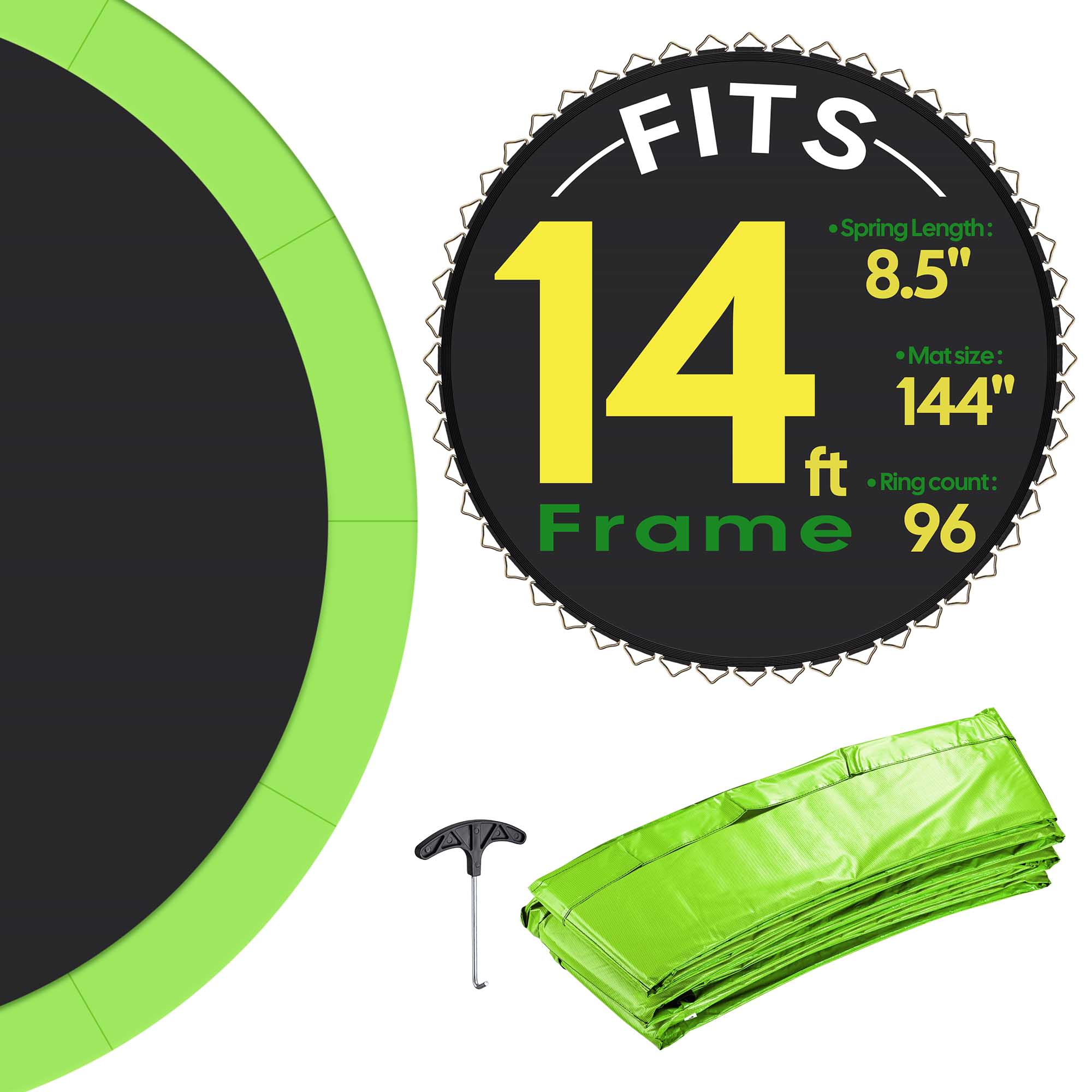 Yescom 09TMTTSP001-96-04-LO Trampoline Mat and Pad Replacement Kit with 96 V Hooks Fits 14 ft Trampoline Frame
