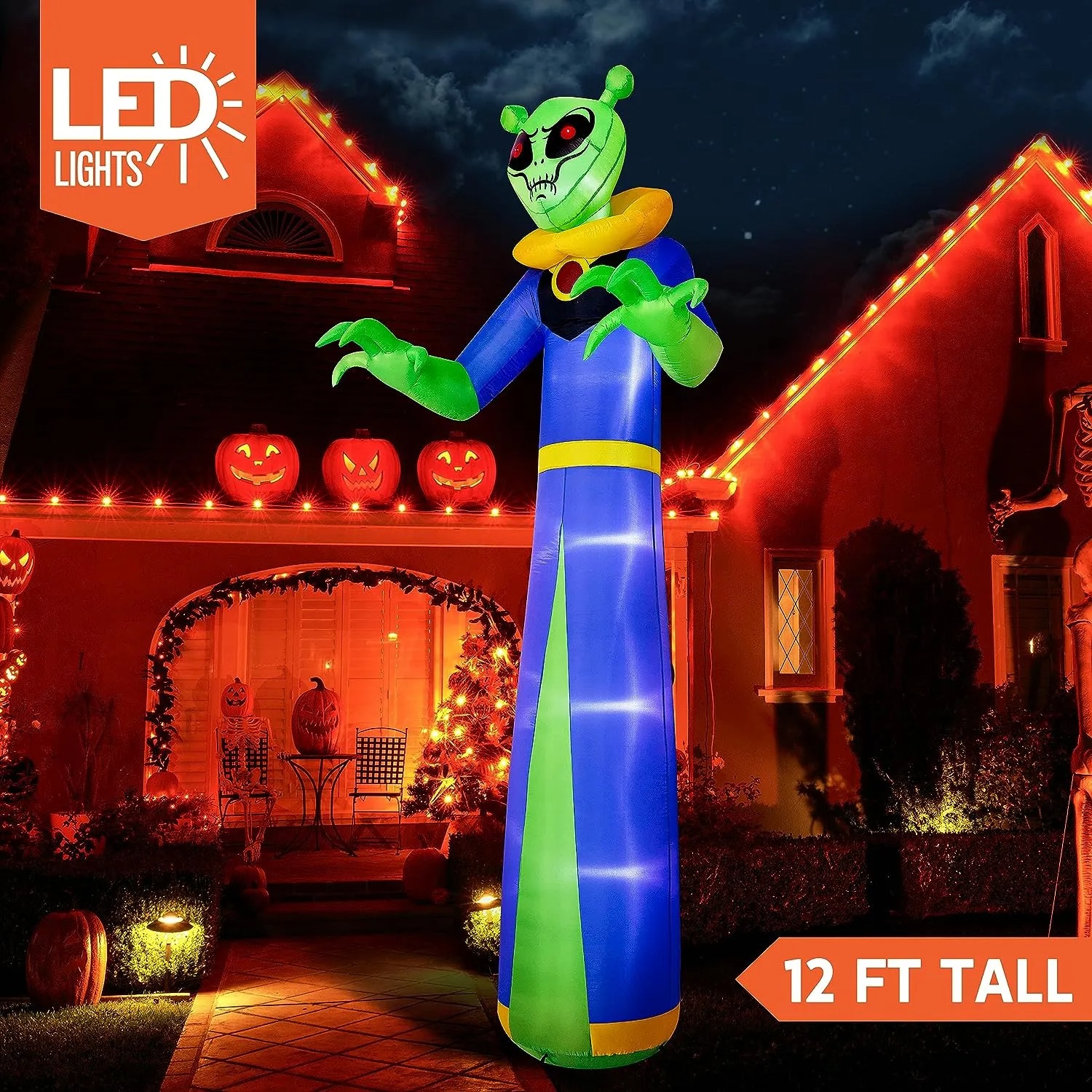 12-Foot Tall LED Lighted Green Alien Halloween Inflatable