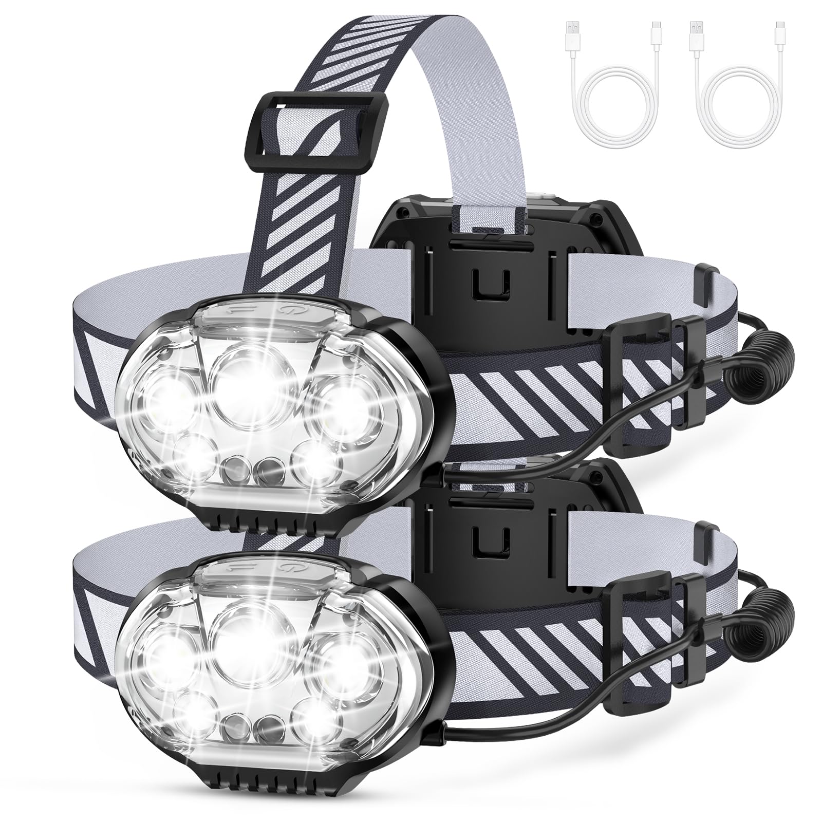 Linder Group Inc LED Headlamp High Lumen 5 Light Outdoor Headlight with Red and White Beams IPX4 Water Resistant 12 Modes Motion Sensor Adjustable Strap 2 pack #L3OV3SBJ
