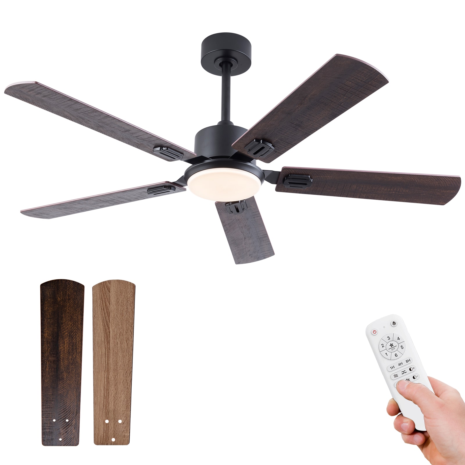 ToolCat 52 in Black Ceiling Fans with Lights and Remote, 6 Speed Reversible Quiet DC Motor, 3 CCT, Dual Finish Blades