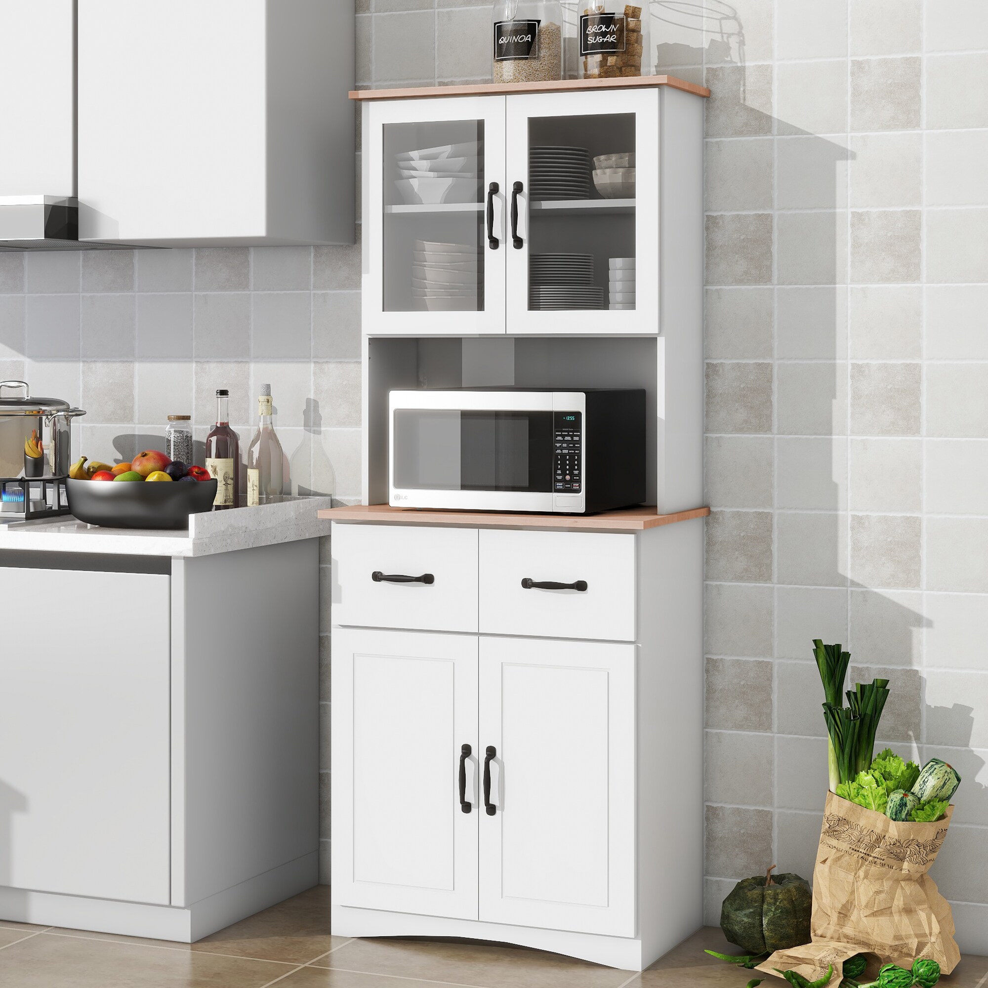 Nestfair WKC40902K Contemporary/Modern White Pine Sideboard with Wine Storage