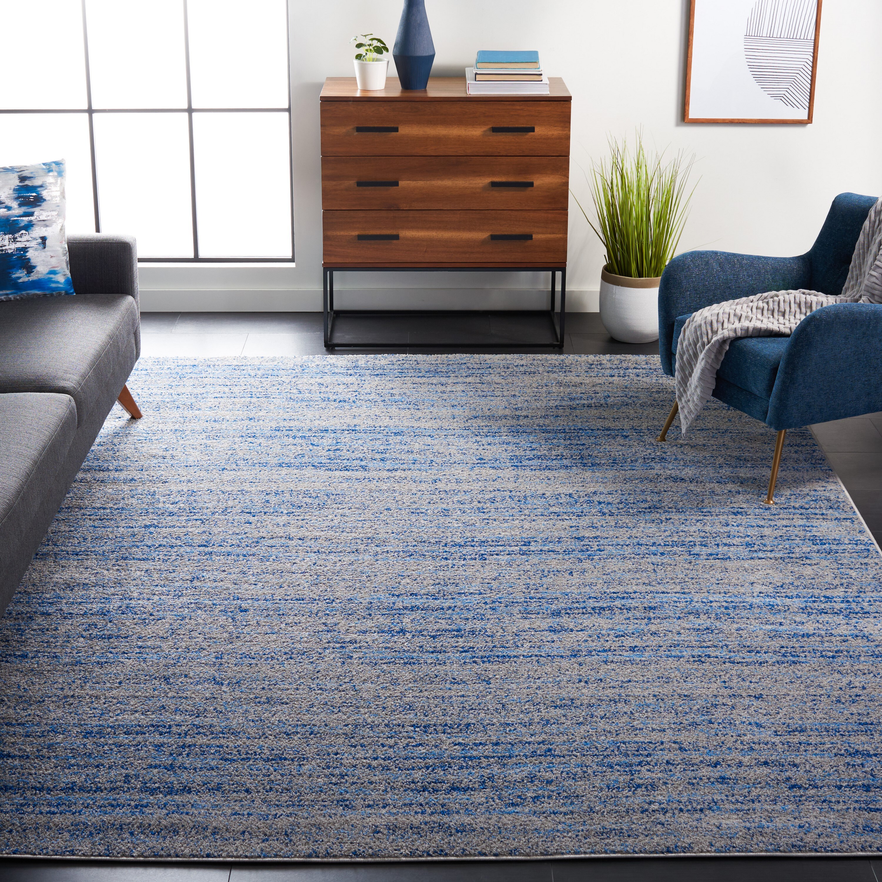Safavieh ADR117D-8 Adirondack Lorenzo 8 x 10 (ft) Loomed Polypropylene Blue/Silver Rectangular Indoor Distressed/Overdyed Industrial Area rug