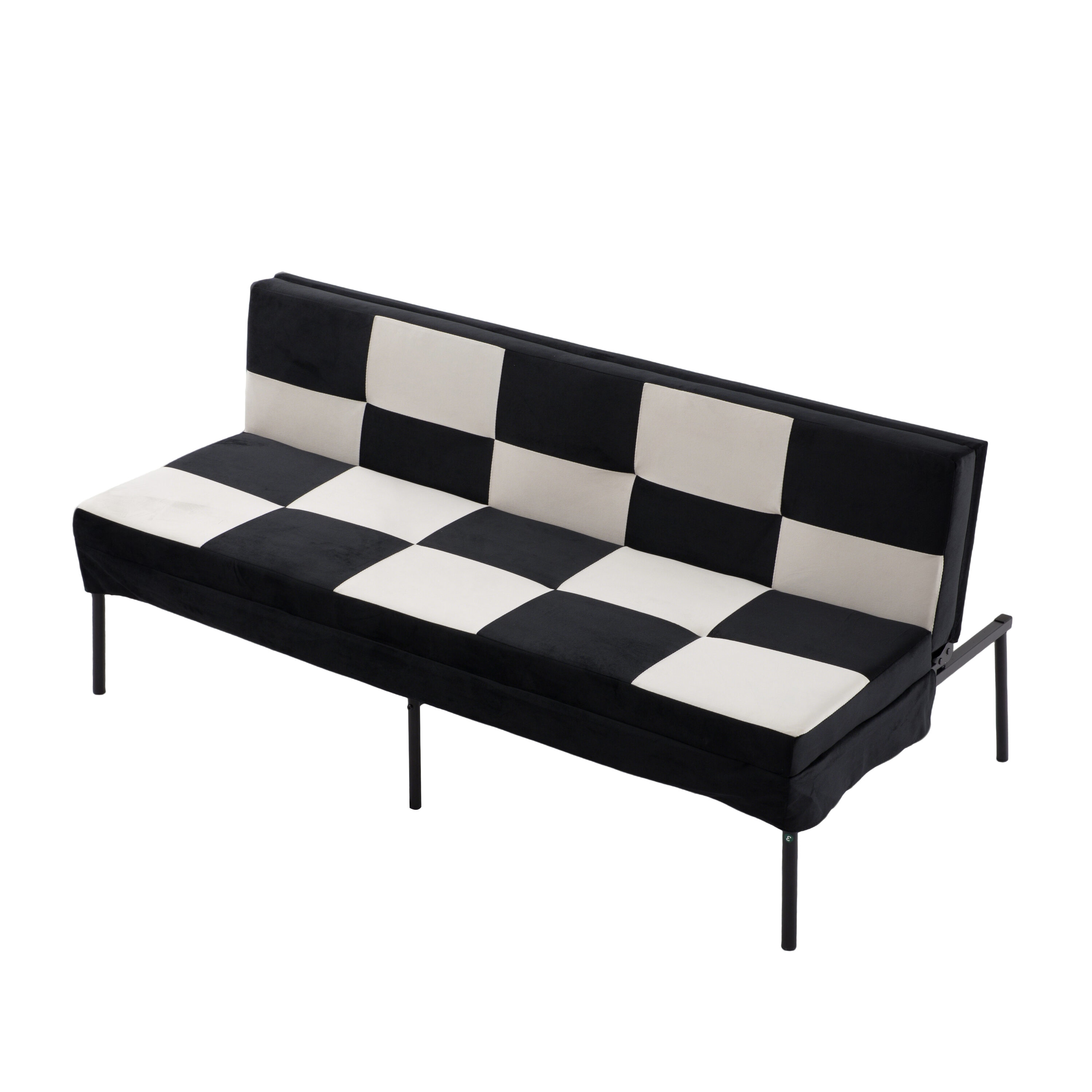 Vynxaria - 63.6-in W Black & White Print Metal Futon Sofa Bed