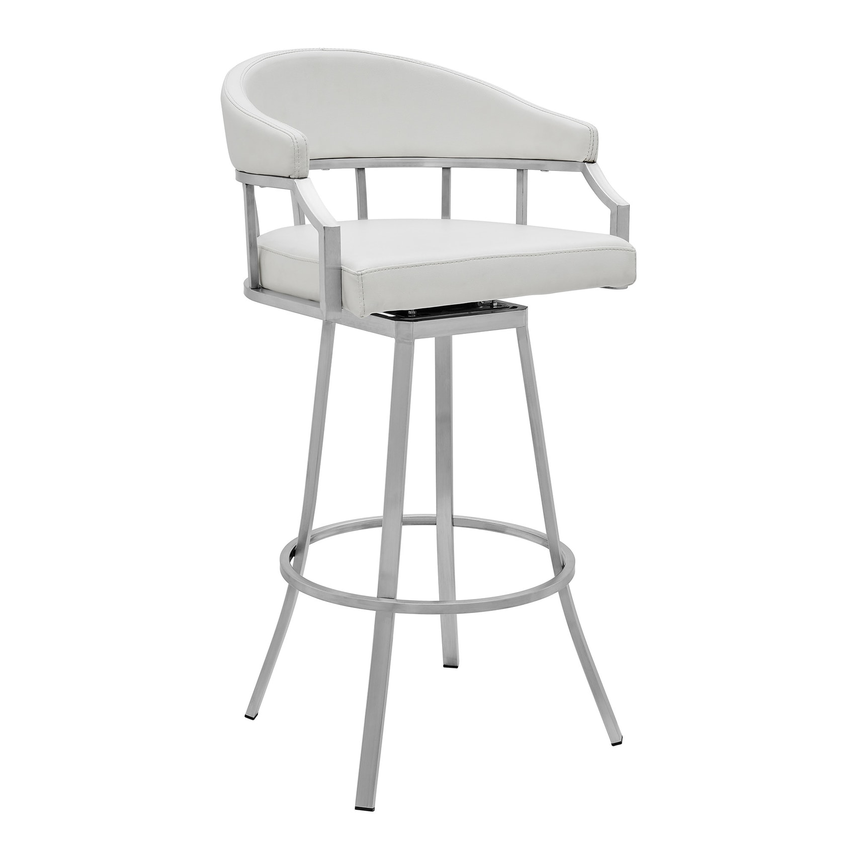 HomeRoots 4000476751 White 26-in H Counter height Round seat Upholstered Swivel Metal Bar Stool with Arms and Back