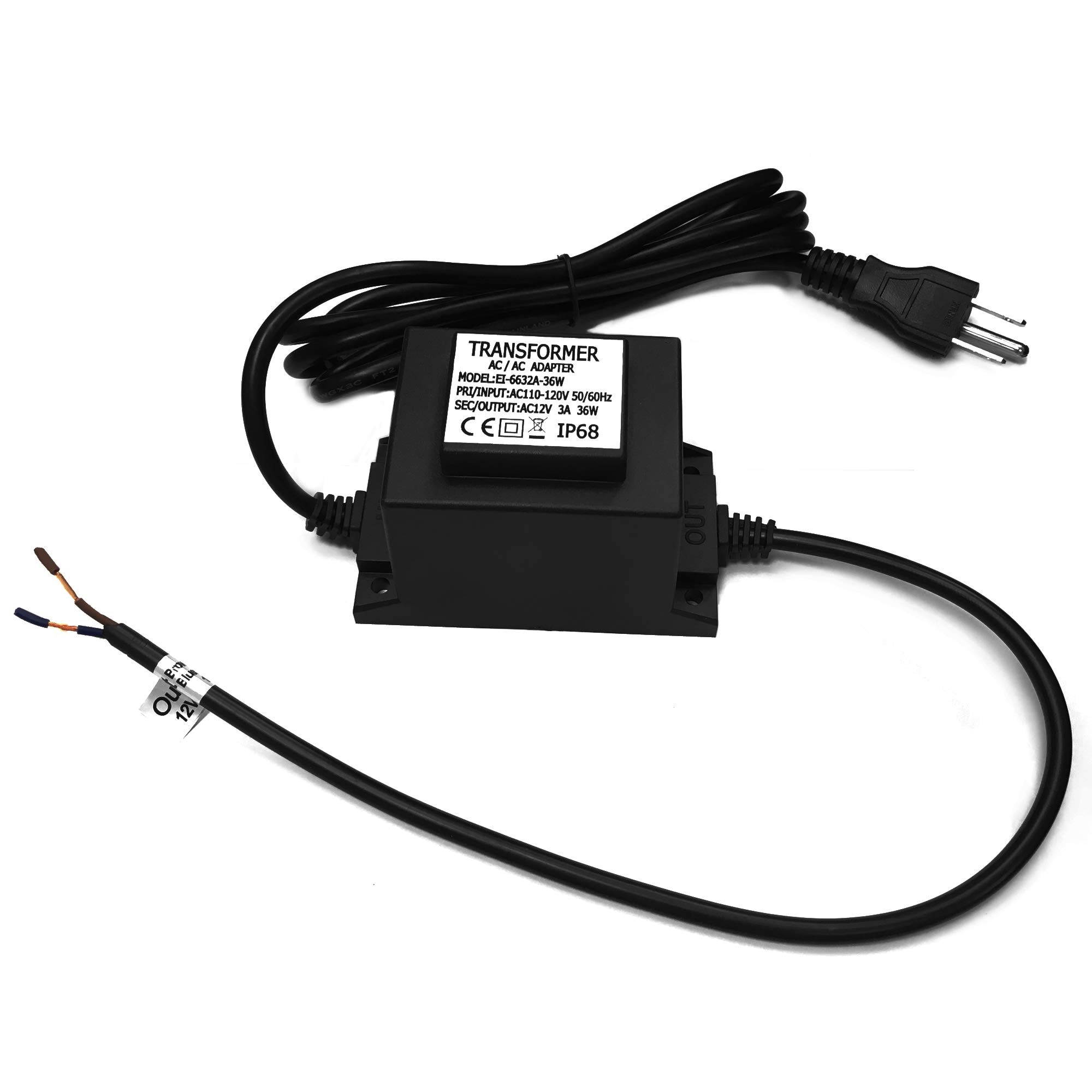 ITOPFOX -  Waterproof 12V AC Transformer 3A 36W Power Supply Voltage Converter for Outdoor Landsc...