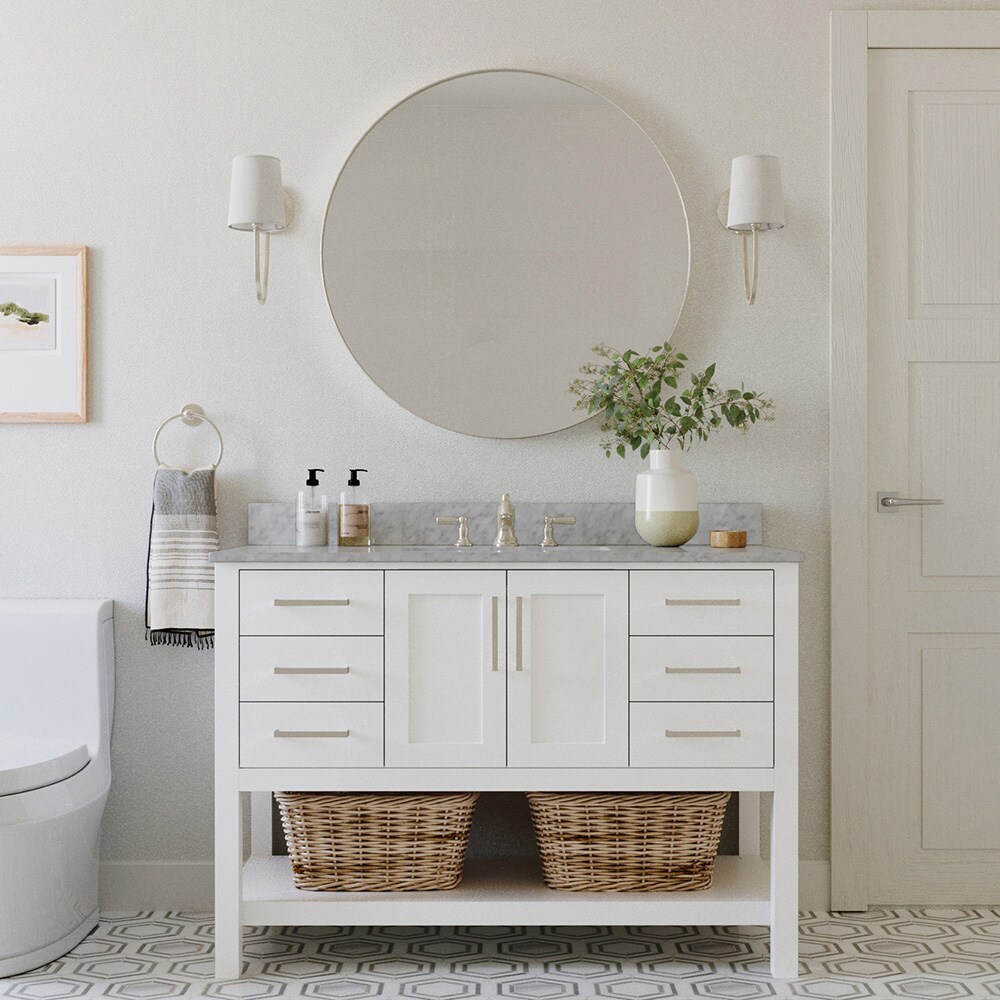 Allen + Roth Presnell 61-in Dove White Double Sink Bathroom Vanity with Carrara White Natural Marble Top | 261065