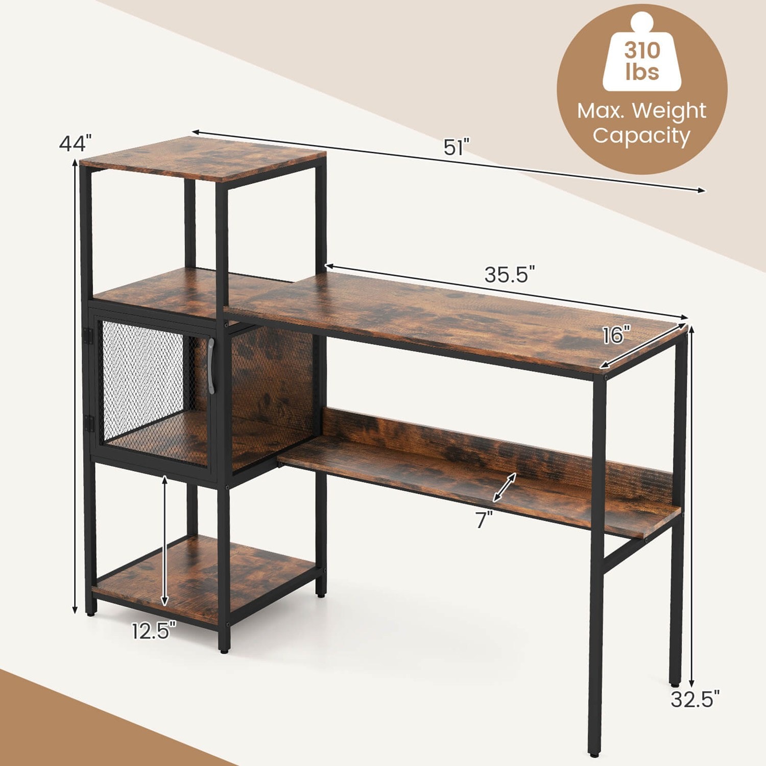 Costway Computer Desk with Bookshelf Large Wide Desktop Storage Shelves ...