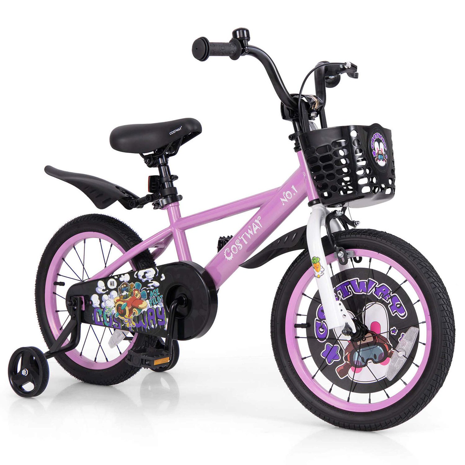 Costway  16 inches Kid’s Bike for 4-7 with Height-Adjustable Handlebar and Saddle Handbrake Purple