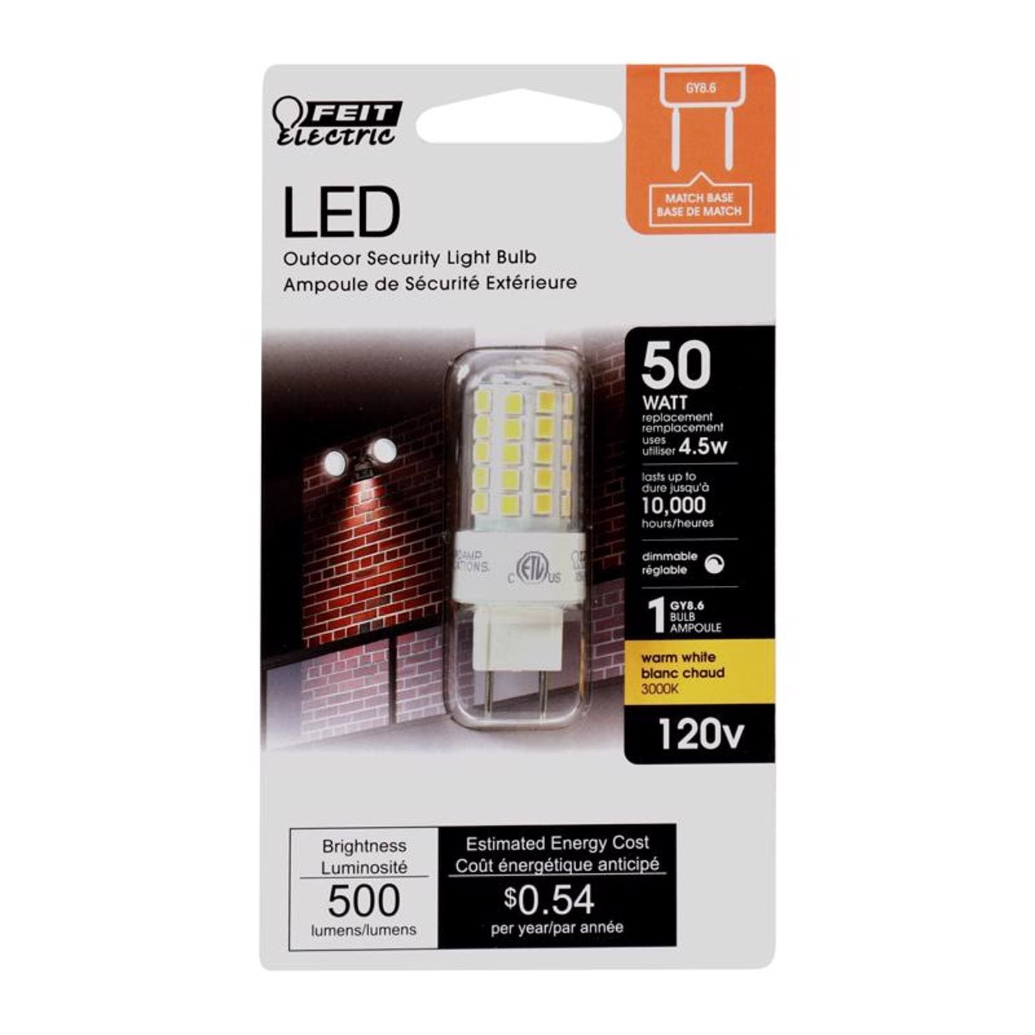 Feit Electric EJD3001366 T4 GY8.6 LED Bulb Bright White 50 Watt Equivalence 1 pk