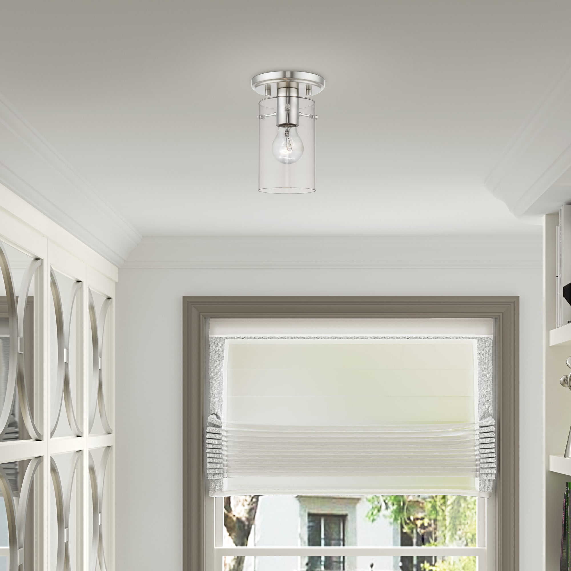 Munich Contemporary Brushed Nickel 1-Light Indoor/Outdoor Flush Mount
