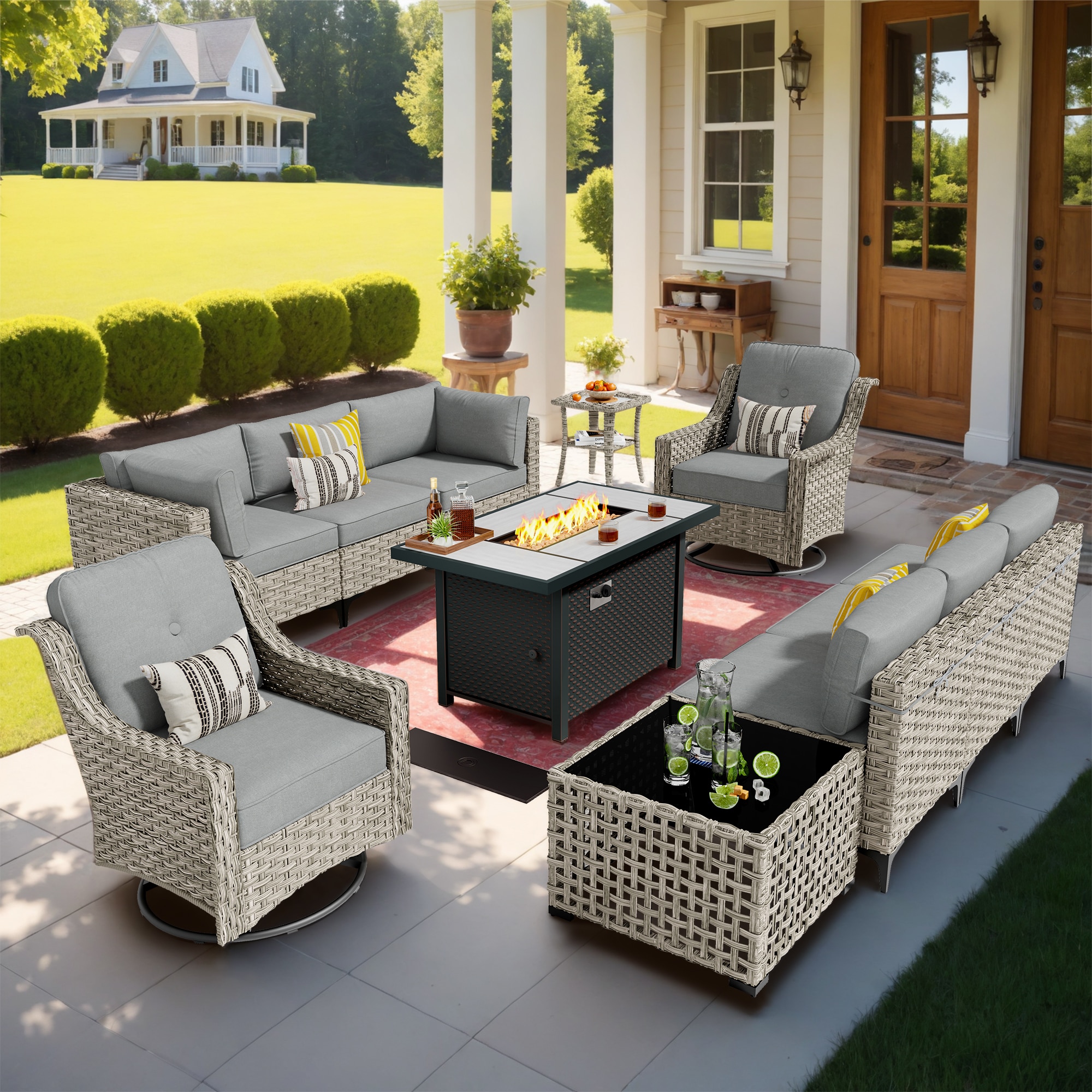 Caodoc L5-CFP03-YZSKT211-1 SKT Rattan Outdoor Sectional with Dark gray Cushions and Rattan Frame