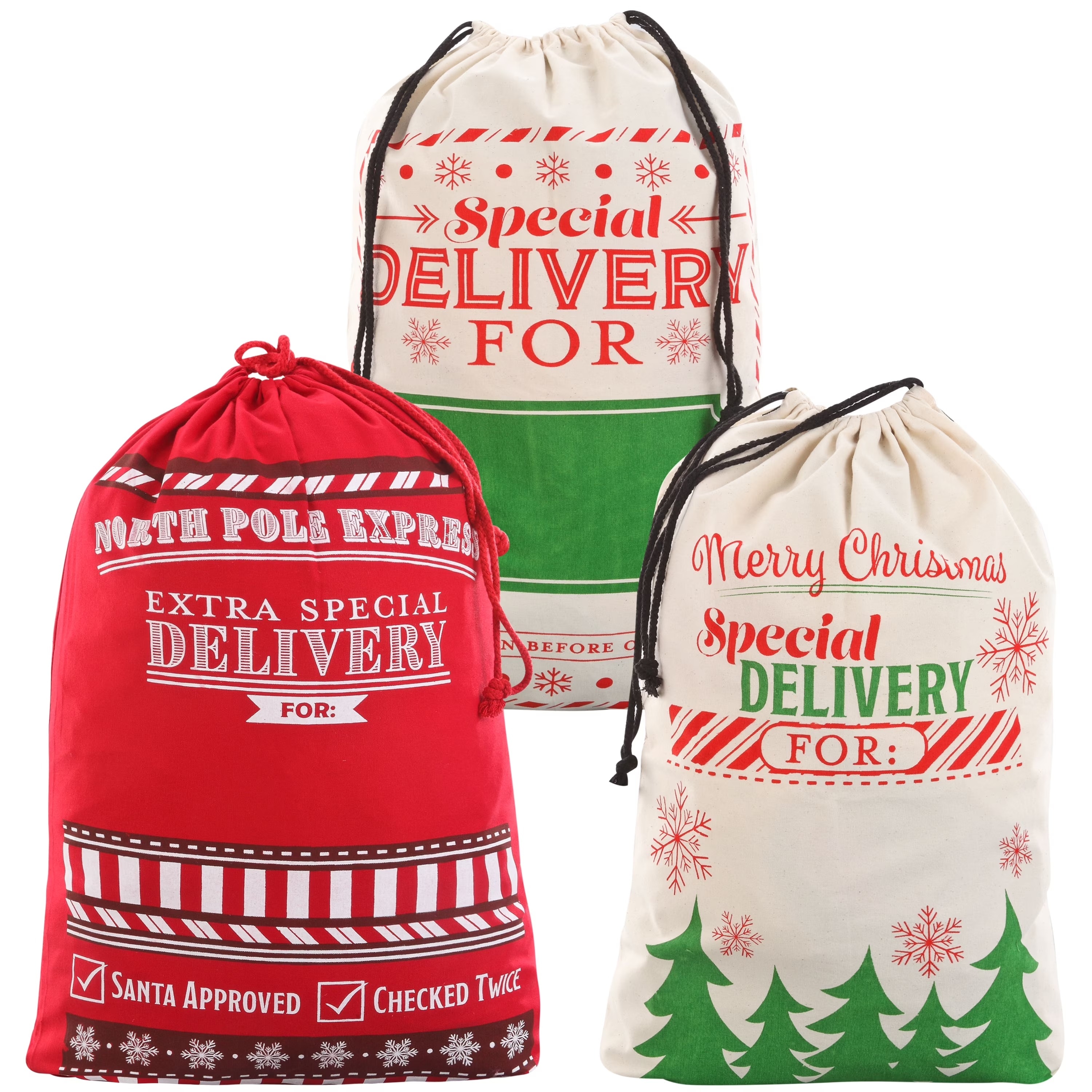 Joyfy 3 -Pack Christmas Faux flax Gift Bag