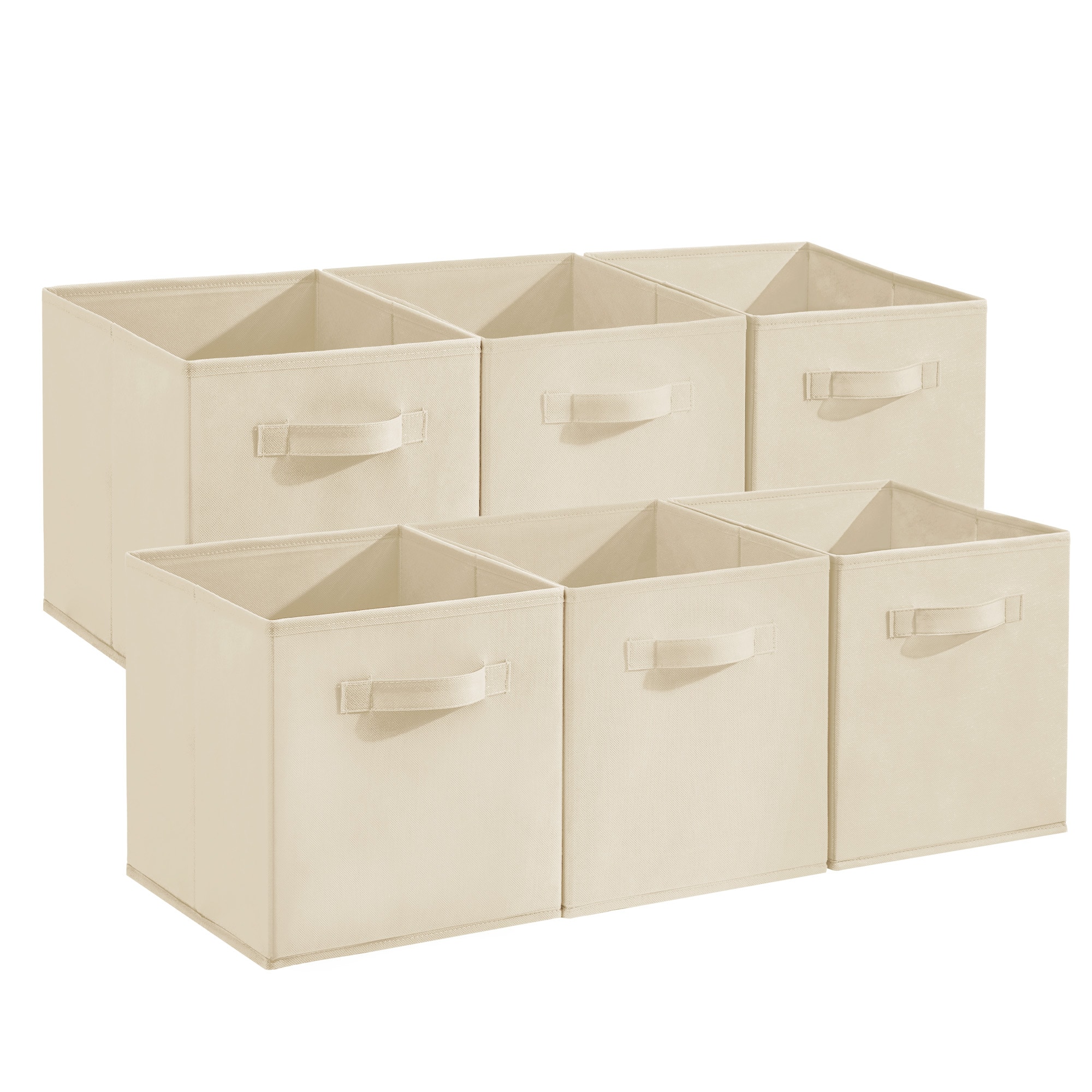 Aoile 12 Pack Fabric Storage Cubes 11 Inch Collapsible Cube Organizer Bins with Handles Foldable Storage Boxes for Shelves Toys Clothes Bedroom Living Room Beige