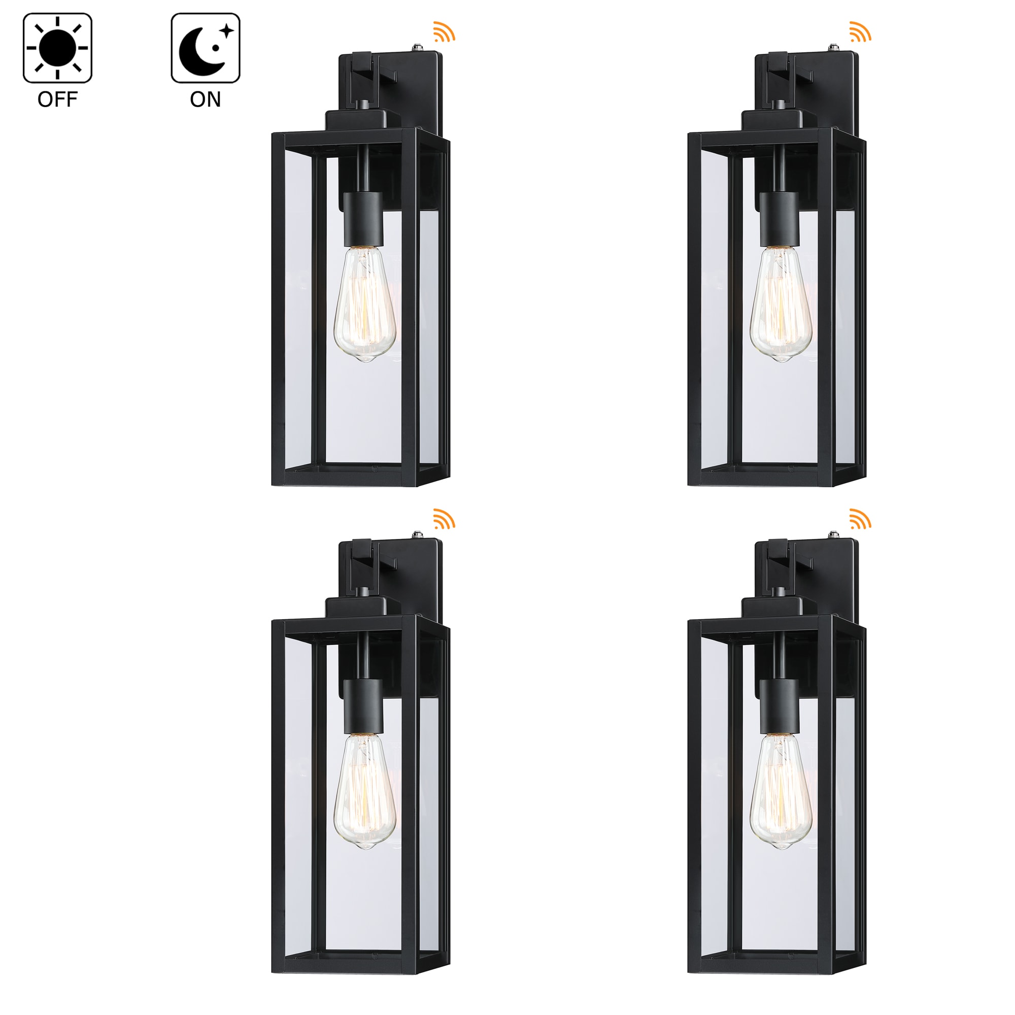 Hukoro 4FL19051-S 4 -Pack 1 -Light 18-in H Matte Black Hardwired Dusk to Dawn Outdoor Wall Light