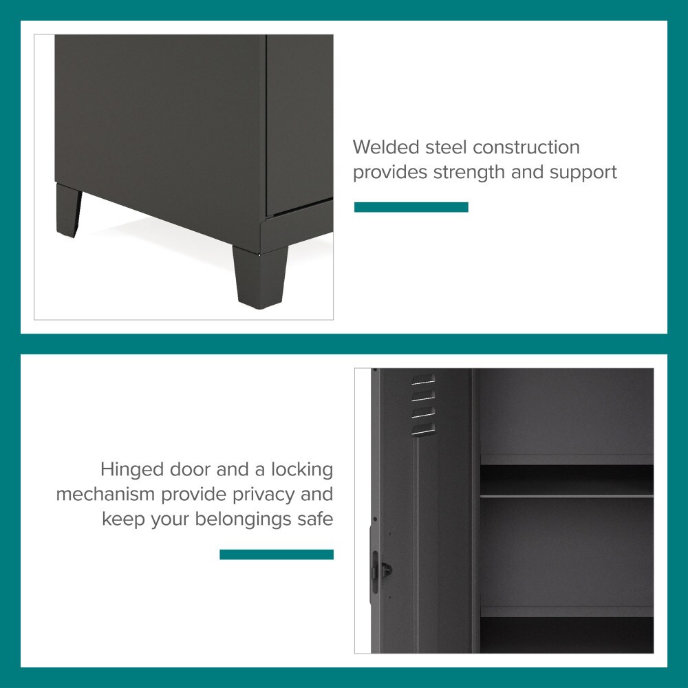 Black 42.5" High Metal Storage Locker Cabinet with 3 Shelves