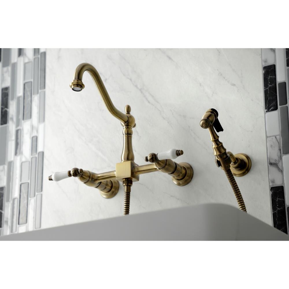 Kingston Brass Heritage Antique Brass Double Handle Wall-mount