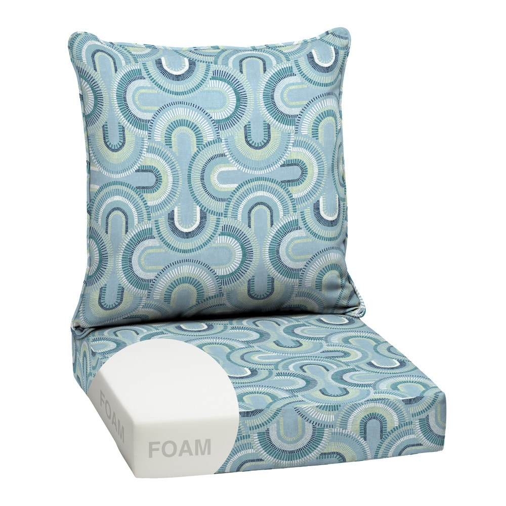 ARDEN 24.0-in x 24.0-in Coastal Blue Geometric Deep seat patio chair cushion