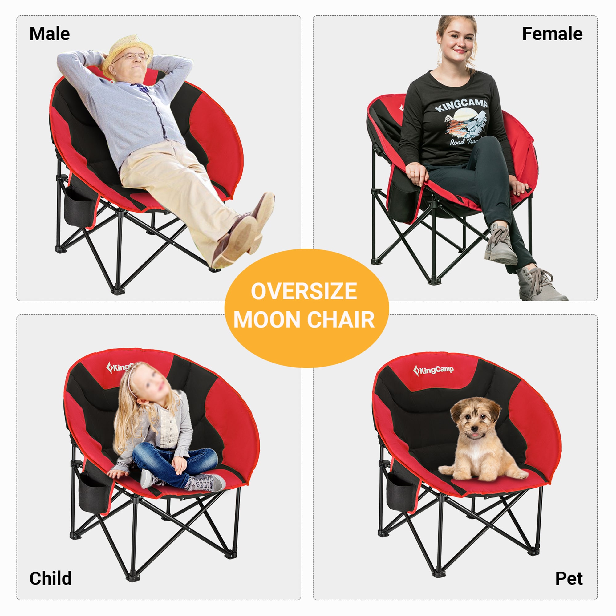 KingCamp Oversized Black and Red Folding Saucer Camping Chair
