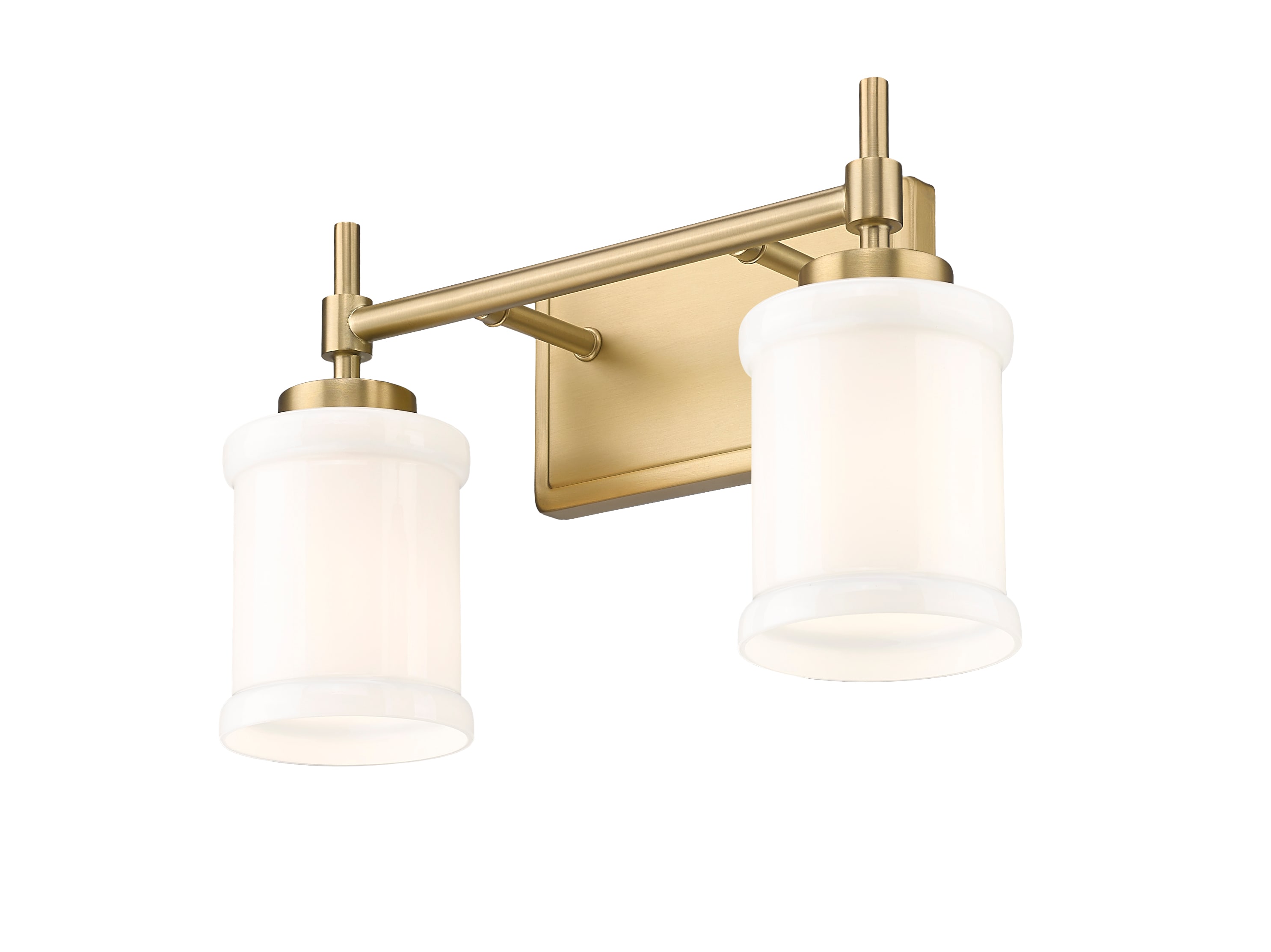 Modern Gold 2-Light Dimmable Vanity Fixture with White Glass Shades