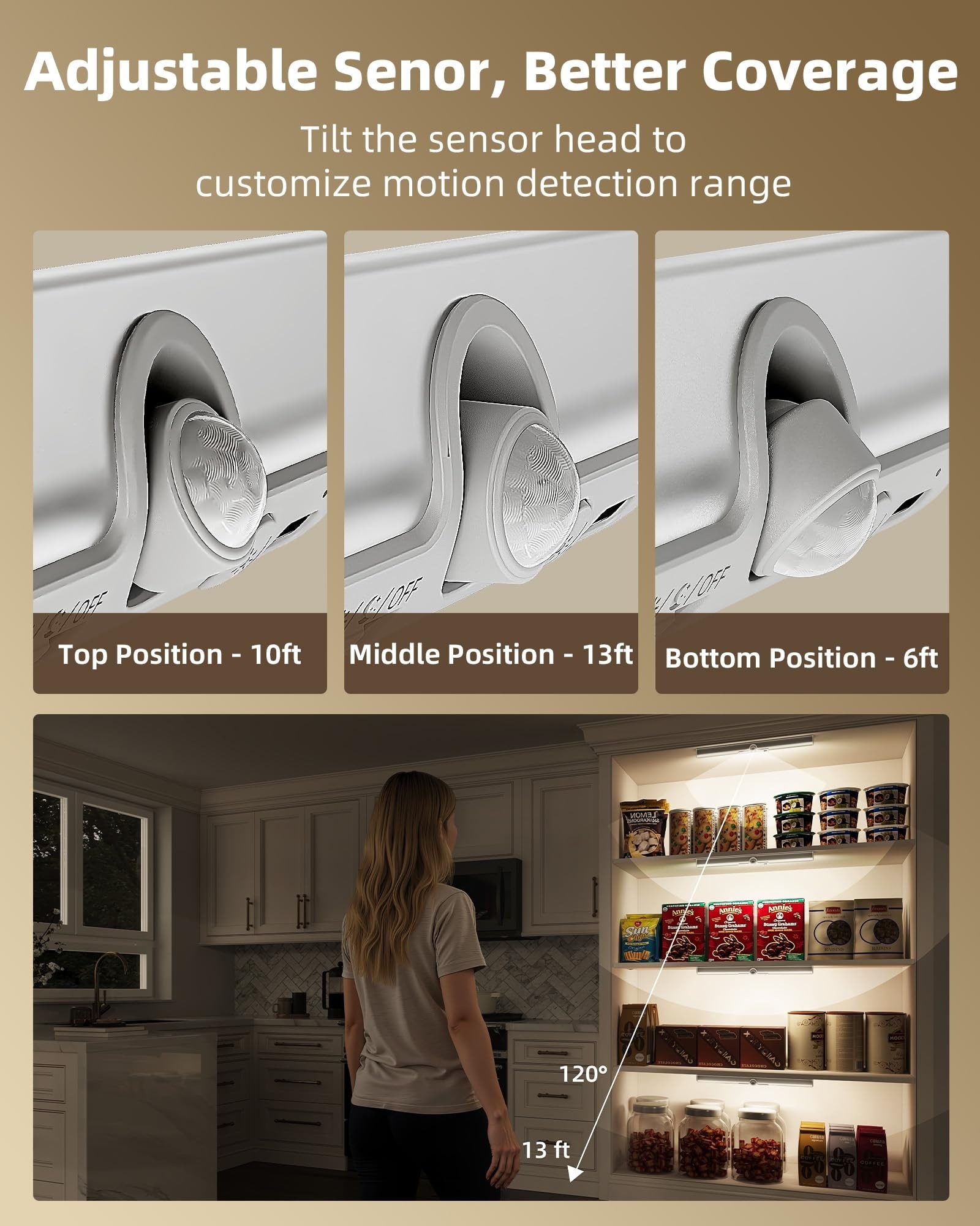 Oyezvary 15 inch Motion Sensor Closet Light Rotatable Head 3 Modes ...