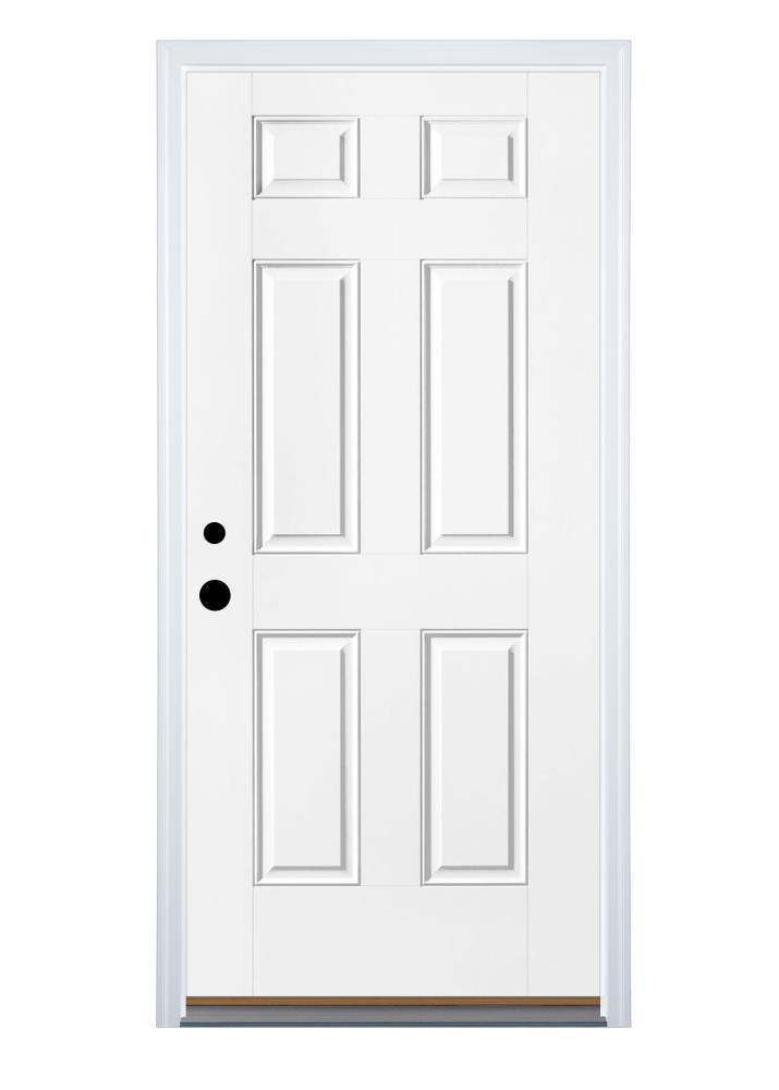 Therma-Tru Entry Door 36-in x 80-in x 4-9/16-in Fiberglass No glass Right-hand inswing Ready to paint Unfinished Prehung Front Door with Brickmould Insulating core #BMTTSFG1130RBM