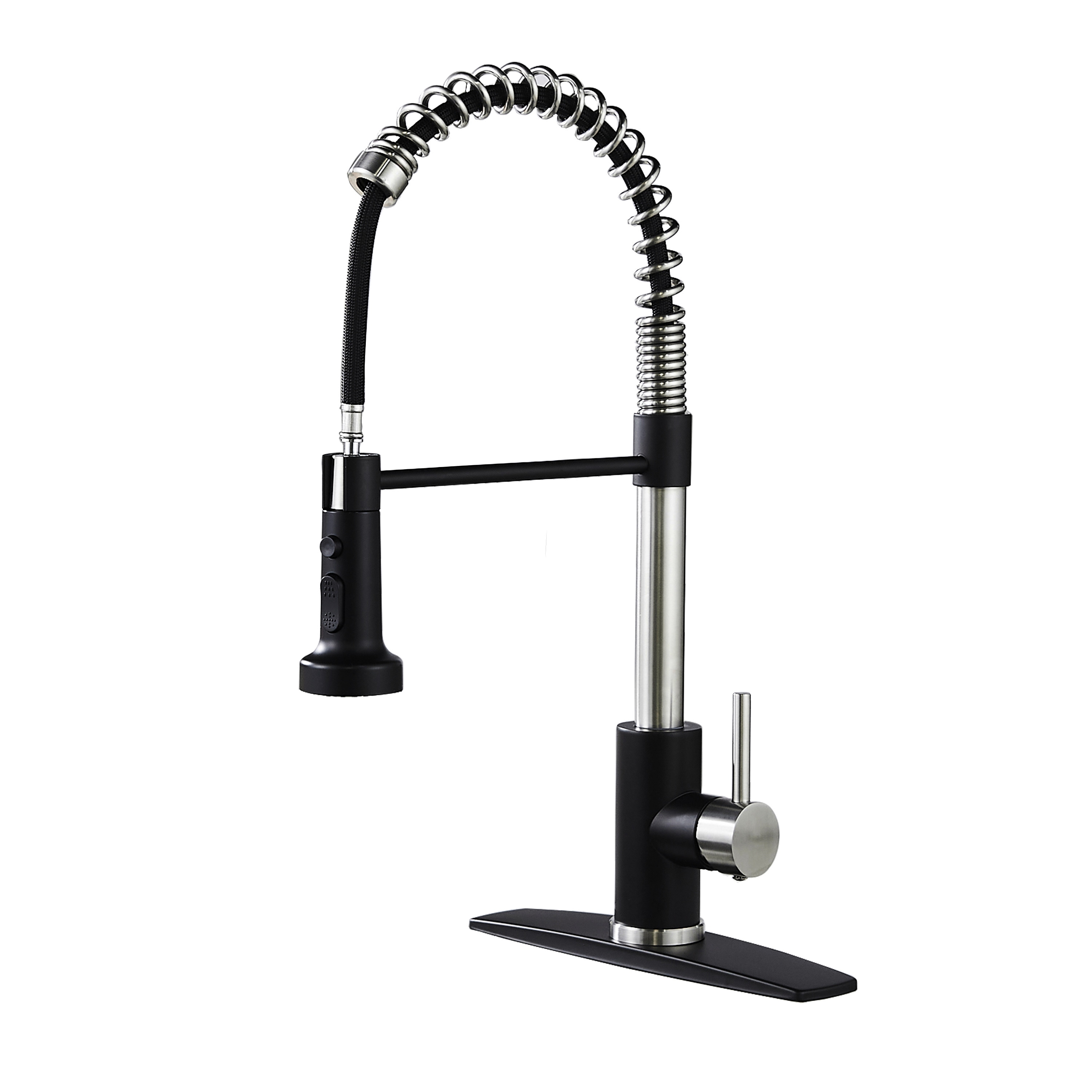 androme AA22004BL Black Brushed Single Handle Deck-mount Kitchen Faucet with Sprayer (Includes Deck Plate)