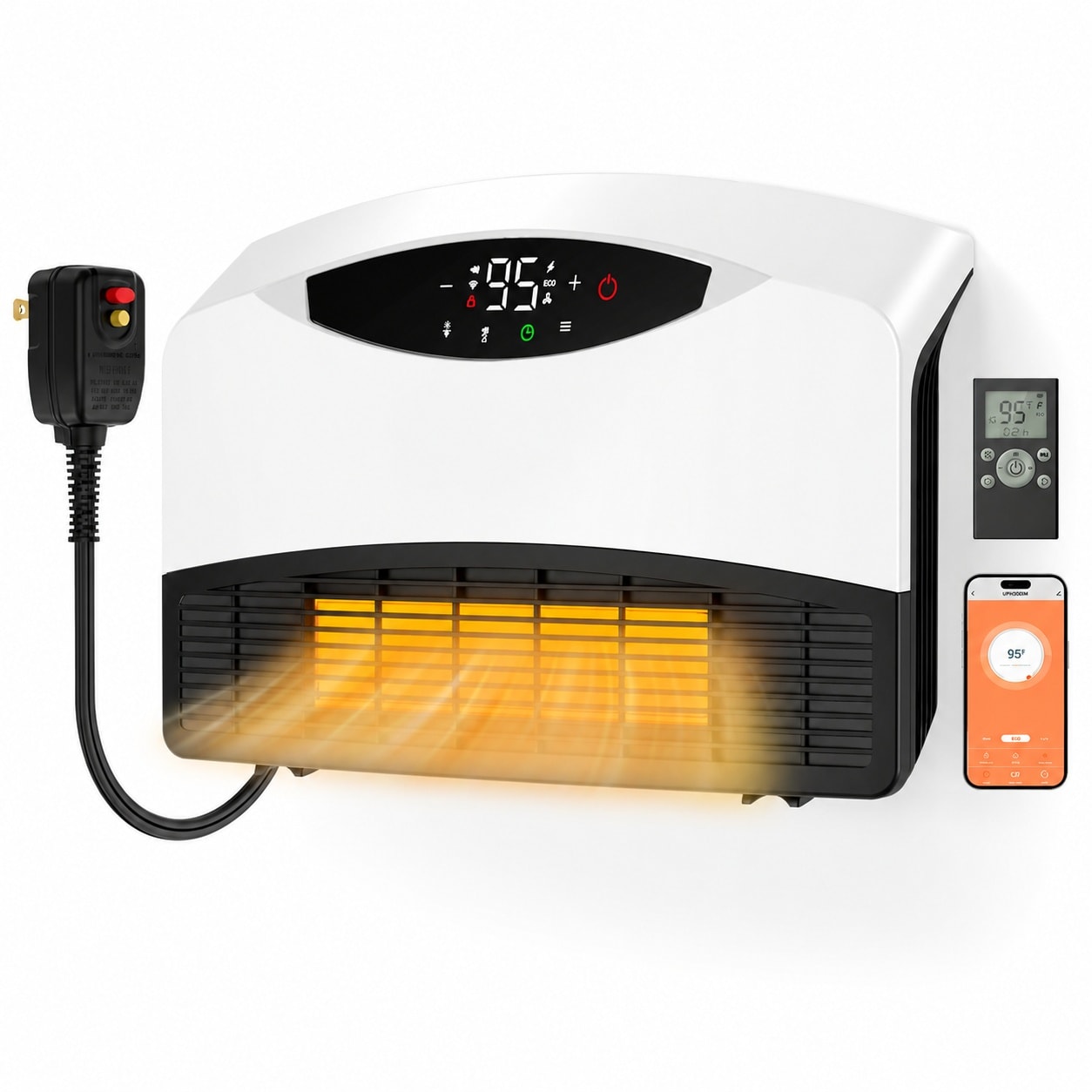 Afoxsos  Electric Wall Heater 1500W Smart Wall Mounted Heater for Bathroom with Thermostat Remote Control and Timer Compatible with Alexa