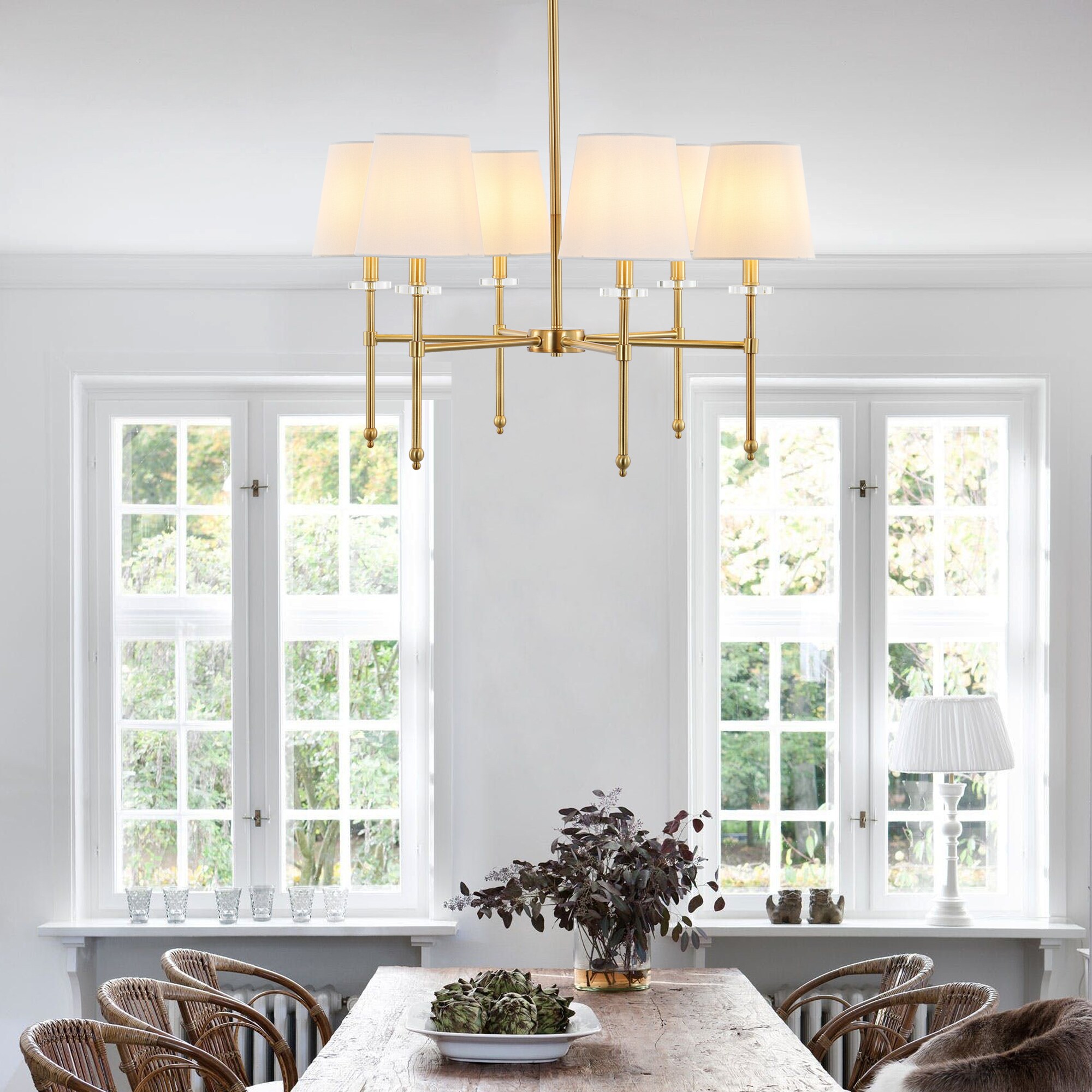 JONATHAN Y Cillian Farmhouse Transitional 6-Light Brass Gold/Clear