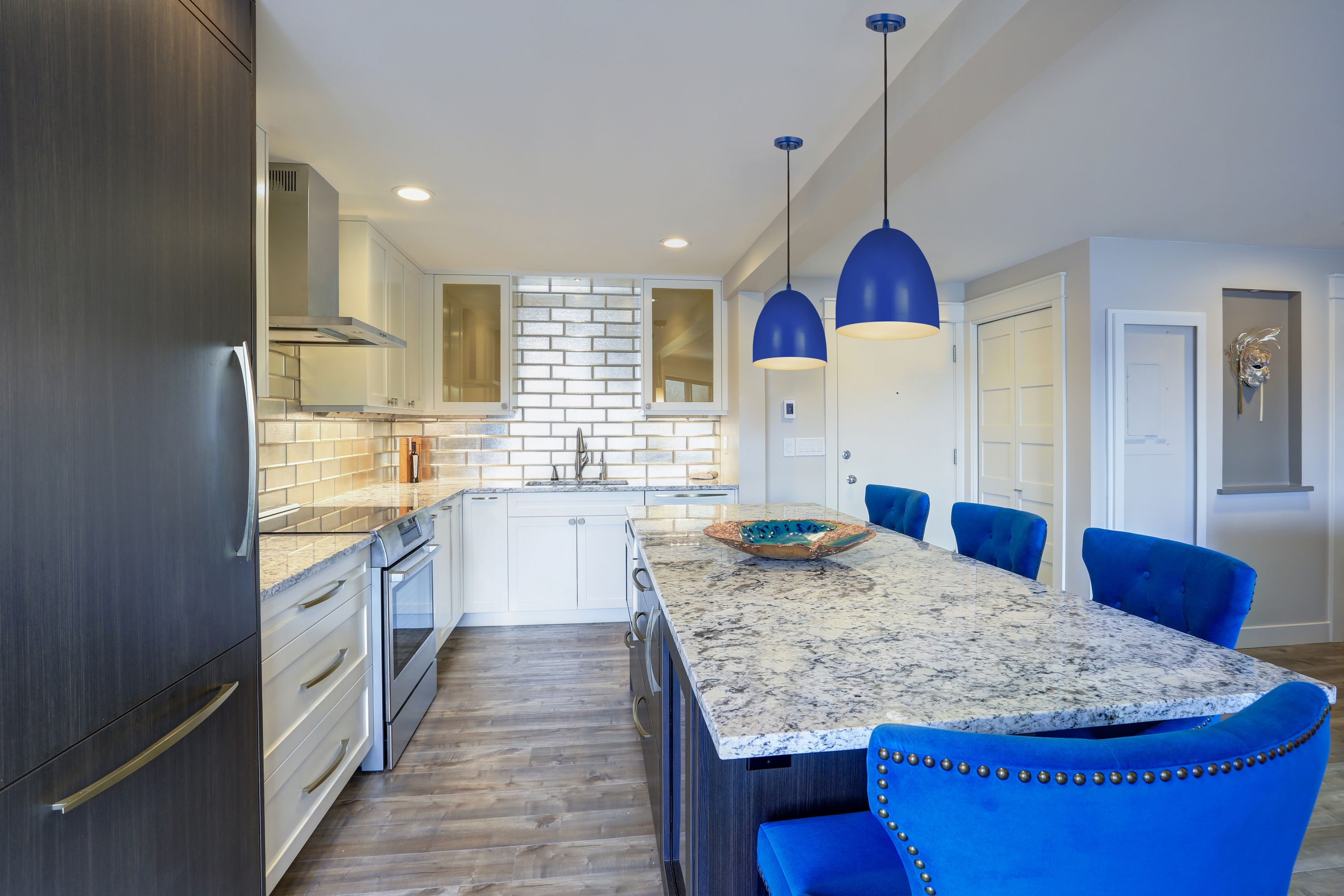Blue Dome LED Pendant Light with Black Cord