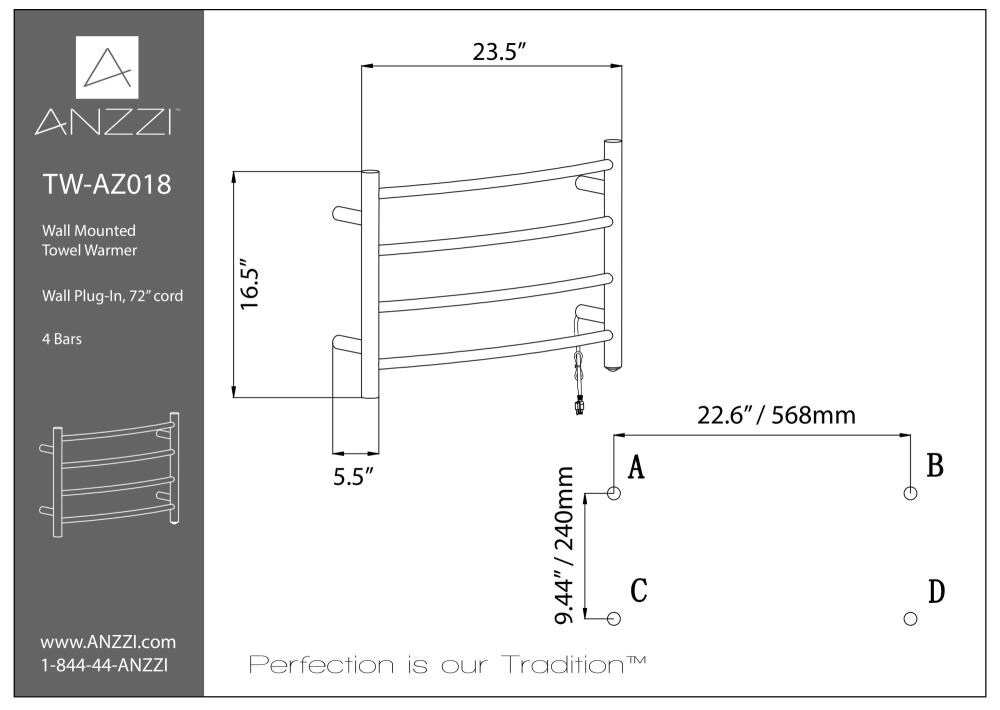 Polished Chrome Stainless Steel Wall Mounted Towel Warmer
