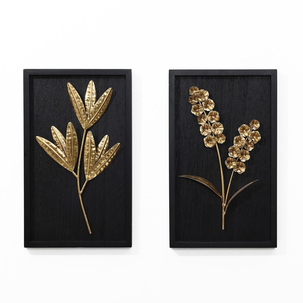 Gold and Black Metal Flower Bouquet Wall Sculpture Set