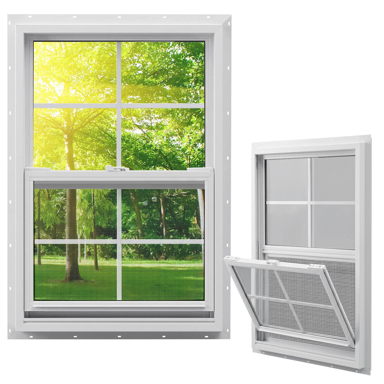 LAIFUCAM  24 by 36 Vinyl Single Hung Window with Double Pane Insulated Tempered Glass White durable home and garden accessory designed for