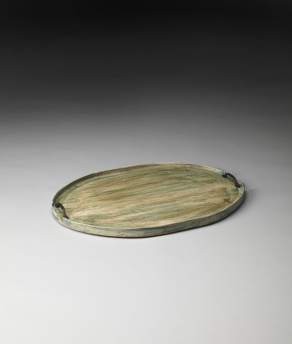 HomeRoots 4000388900 1.5-in x 26.5-in Green Oval Serving Tray