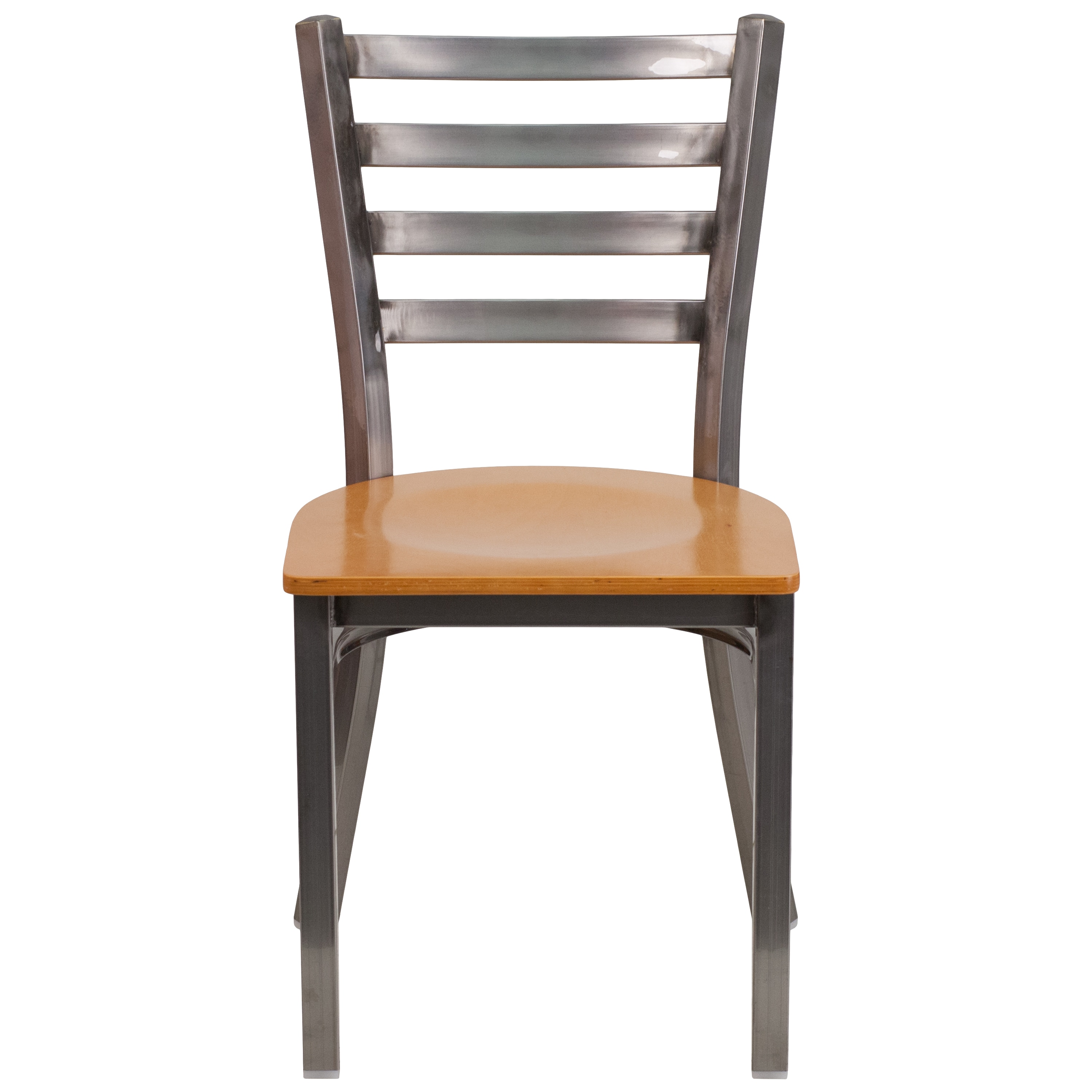Hercules Clear Coated Ladder Back Metal Chair with Natural Wood Seat
