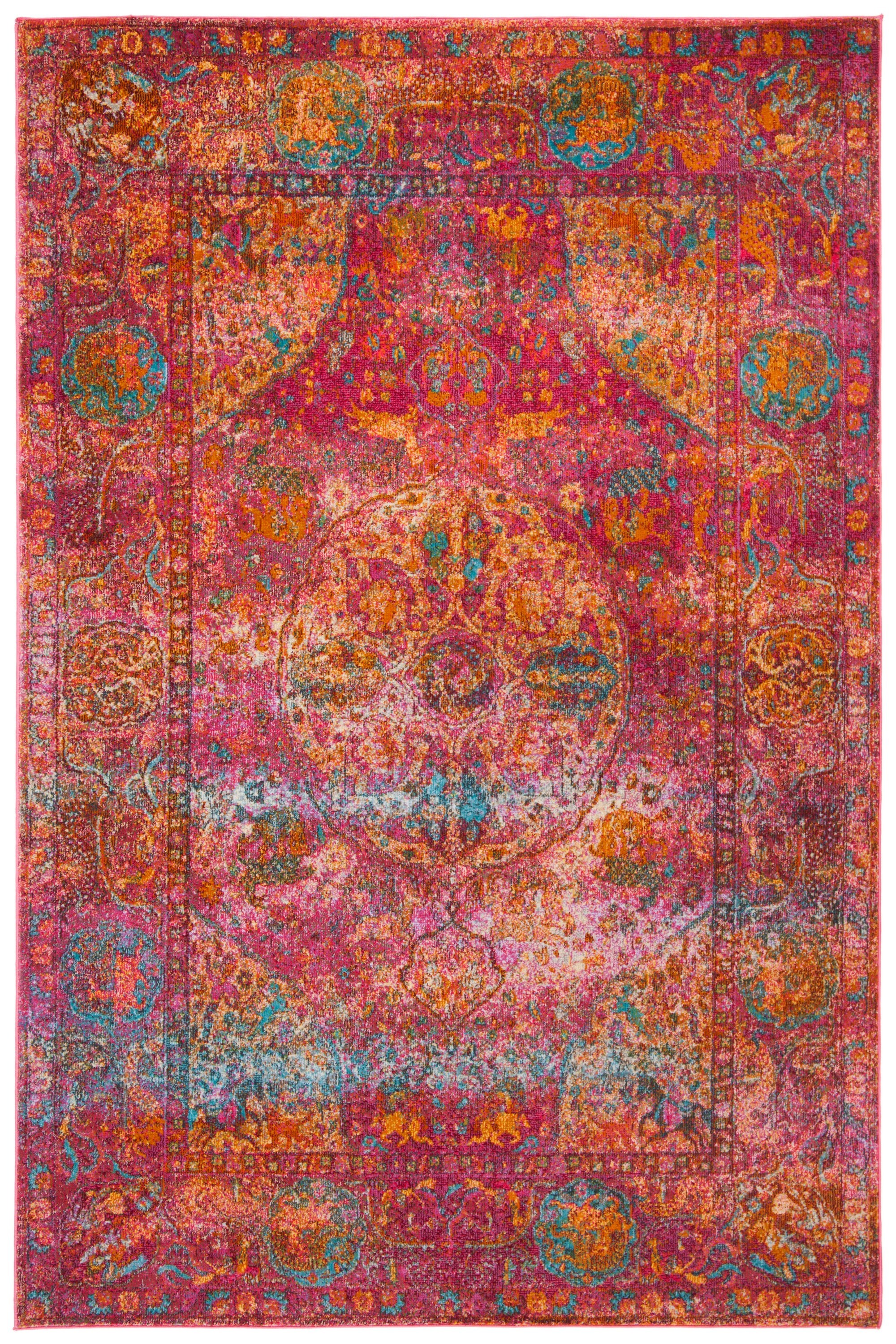Luxor Fuchsia and Gold Hand-Knotted Rectangular Rug 4' x 6'