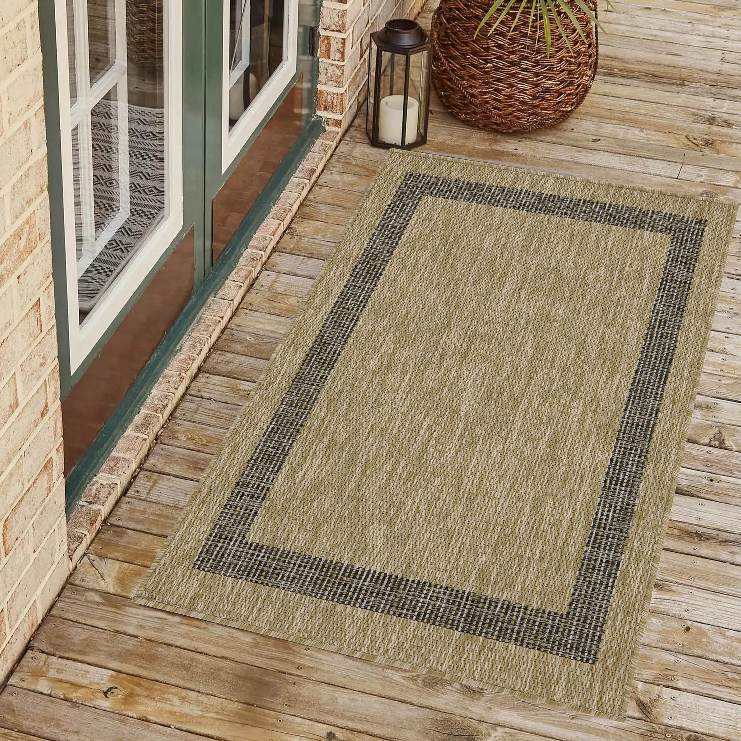Playa Rug PLY-AZE-JUT-2X3 2 x 3 (ft) Sisal Azelia-Natural Black Rectangular Indoor/Outdoor Border Area rug
