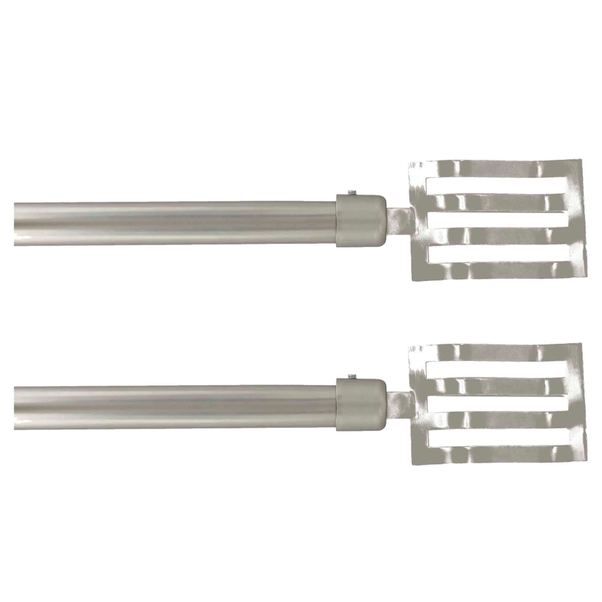 EVIDECO FRENCH HOME GOODS Set of 2 Adjustable Curtain Rods 50-in to 82-in - Sleek Silver Finish with Horizontal Slatted Finial Design and 3/4-in Diameter