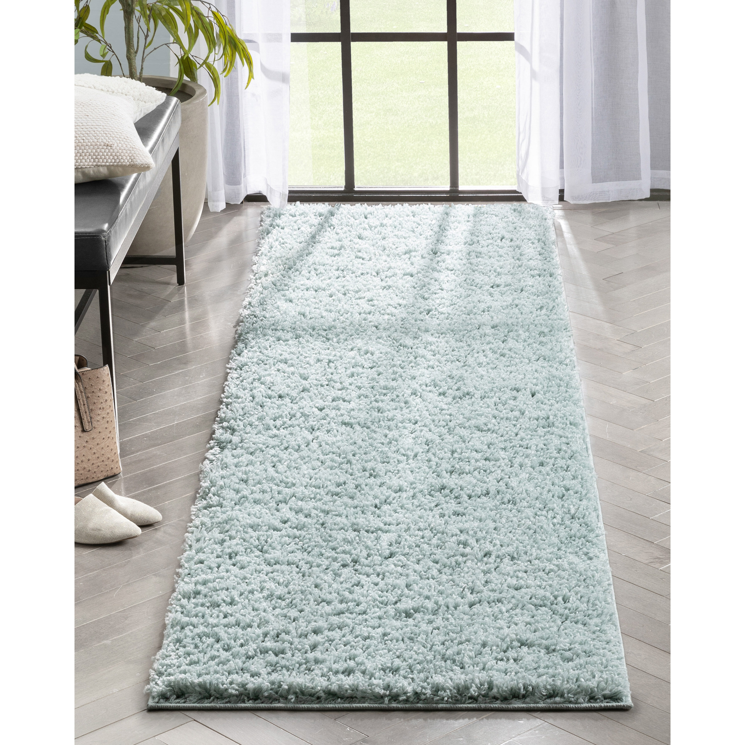 Well Woven ELL-26-2L 2 x 10 (ft) Loomed Polypropylene Seafoam Green Rectangular Indoor Solid Mid-Century Modern Runner rug