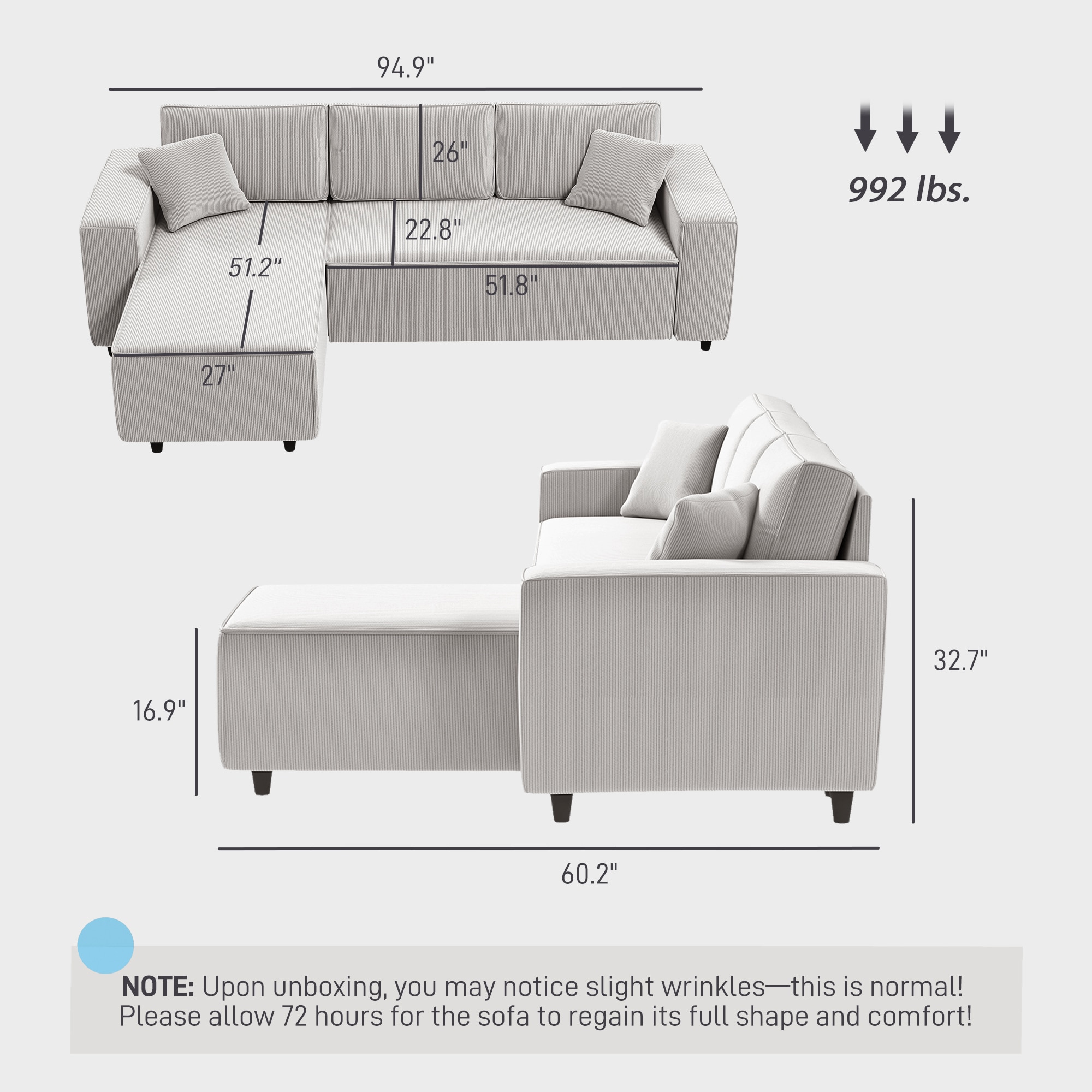 HomCom 83B-352V00LG Sofas-Loveseats - View #3