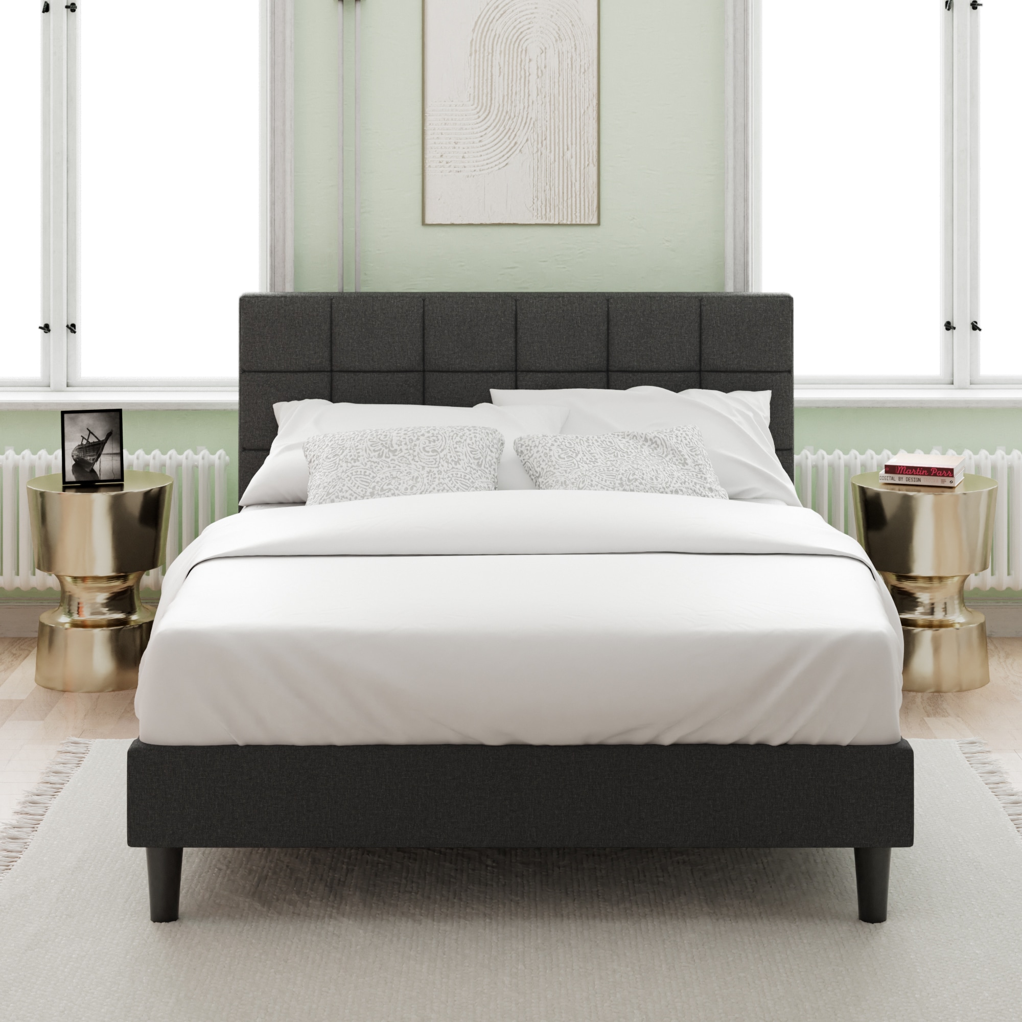 Zinus Dark Gray Twin Metal Upholstered Bed In The Beds Department At ...