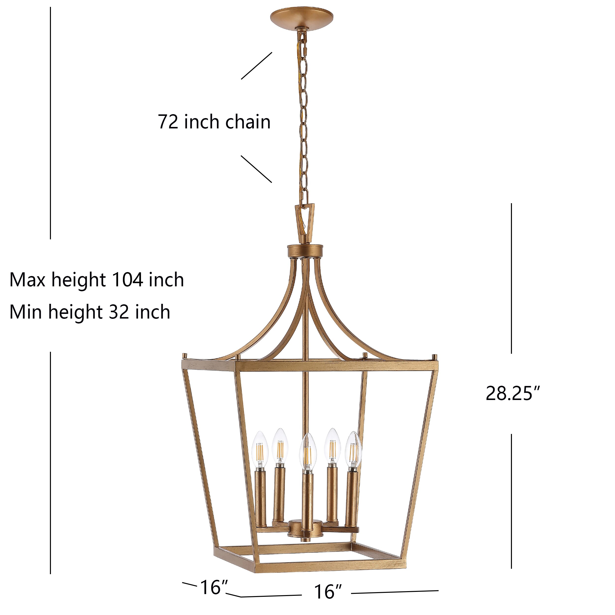 Safavieh Kenris 5-Light Gold Painted Rustic Lantern LED Medium Hanging ...